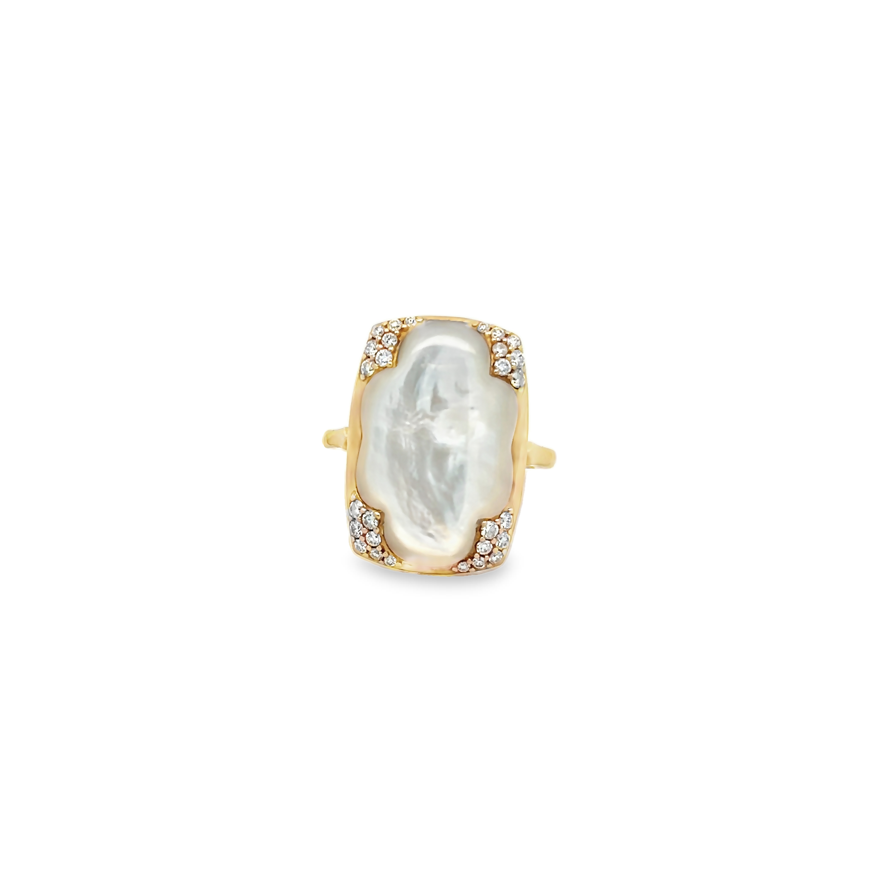 14k Yellow Gold Mother Of Pearl And Diamond Ring