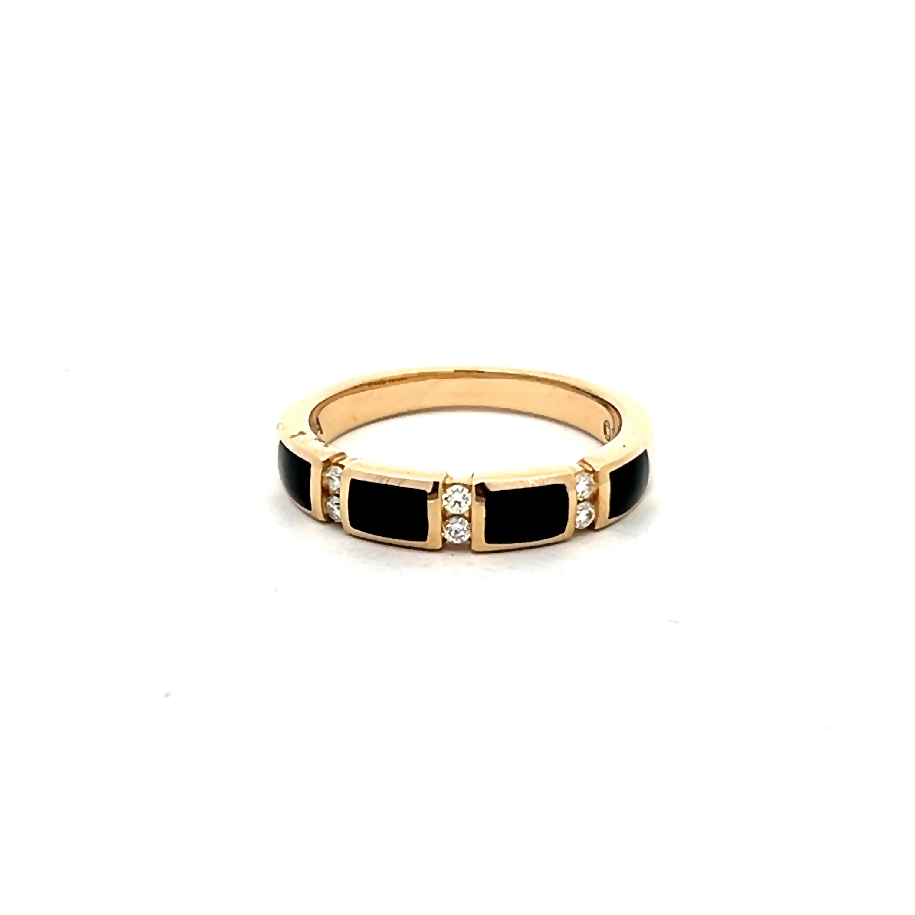 14 Karat Yellow Gold Ring With 6=0.08 Total Weight Round Brilliant G Vs Diamonds And Black Onyx Inlay. Size 7