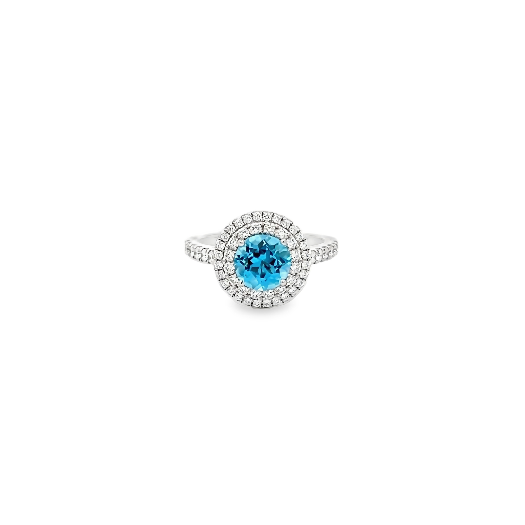 14k White Gold Blue Topaz Diamond Ring