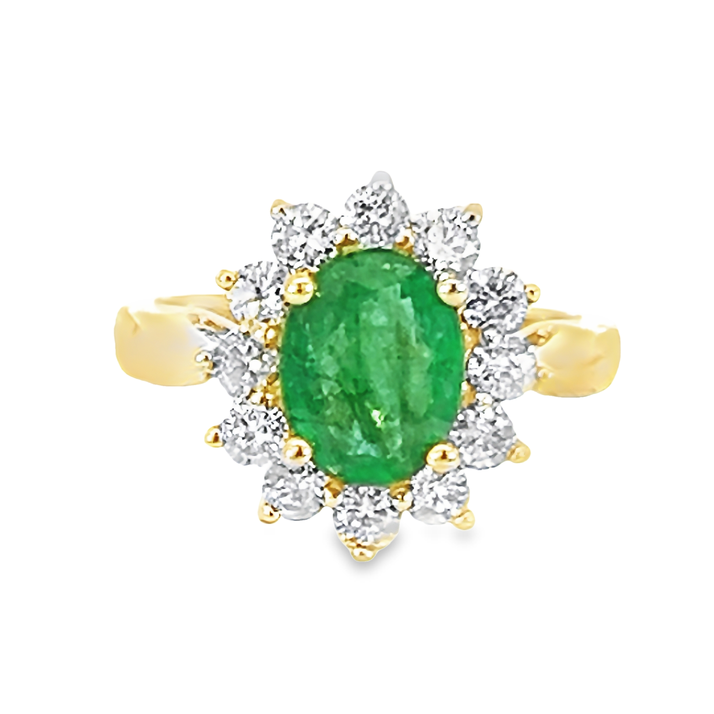 14k Yellow Gold Emerald Halo Fashion Ring