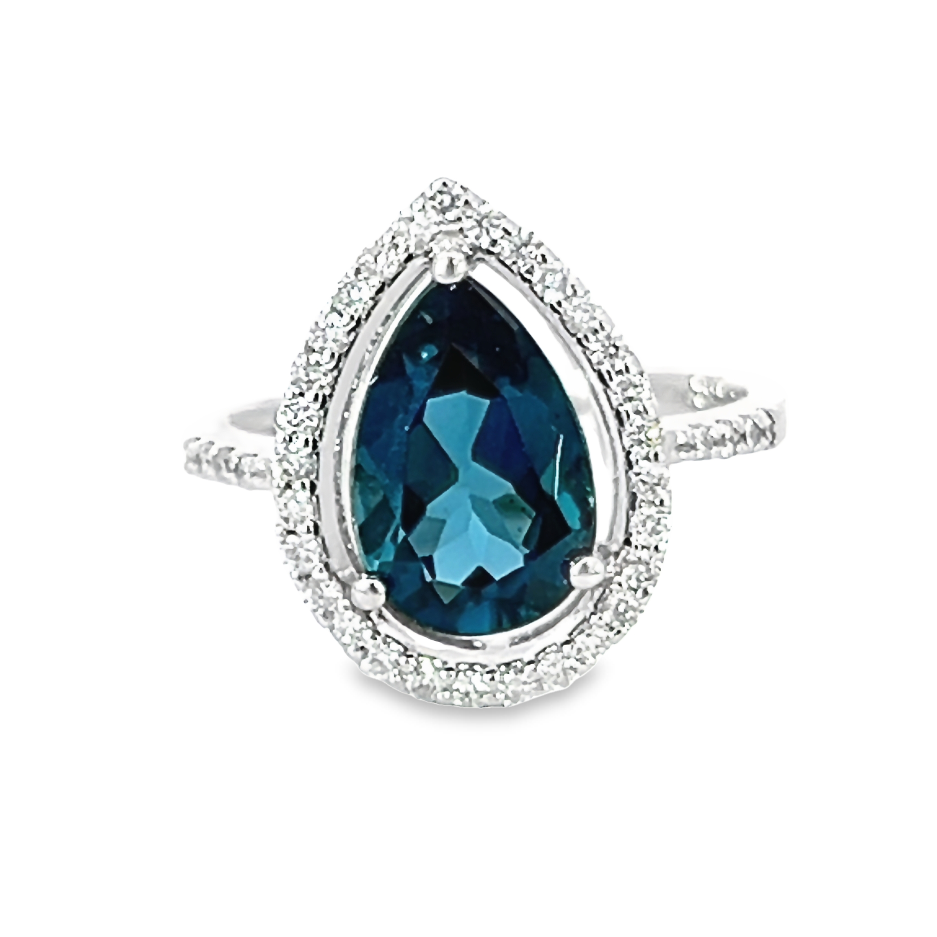 14k White Gold Pear Sapphire Fashion Ring