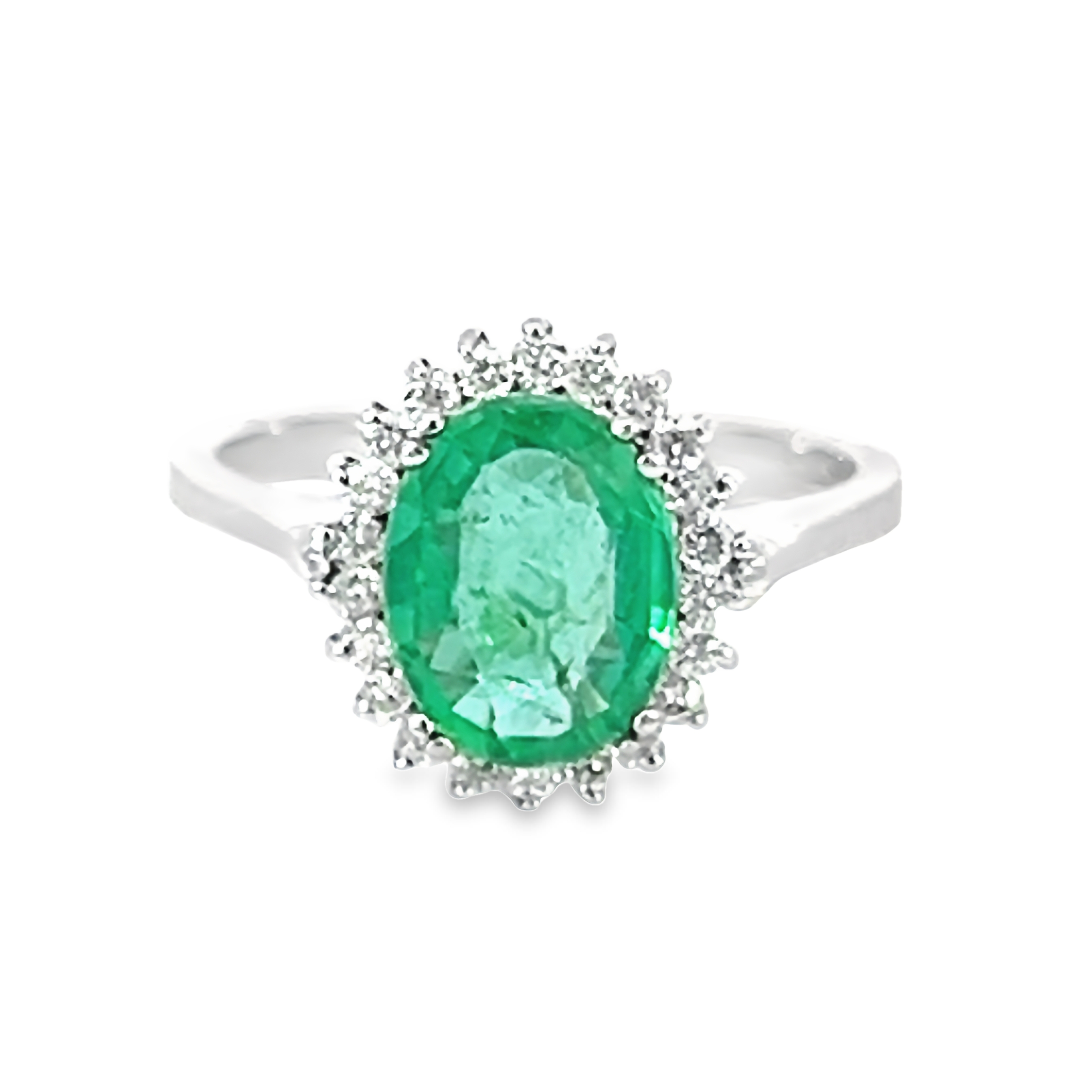 14k White Gold Emerald Halo Fashion Ring