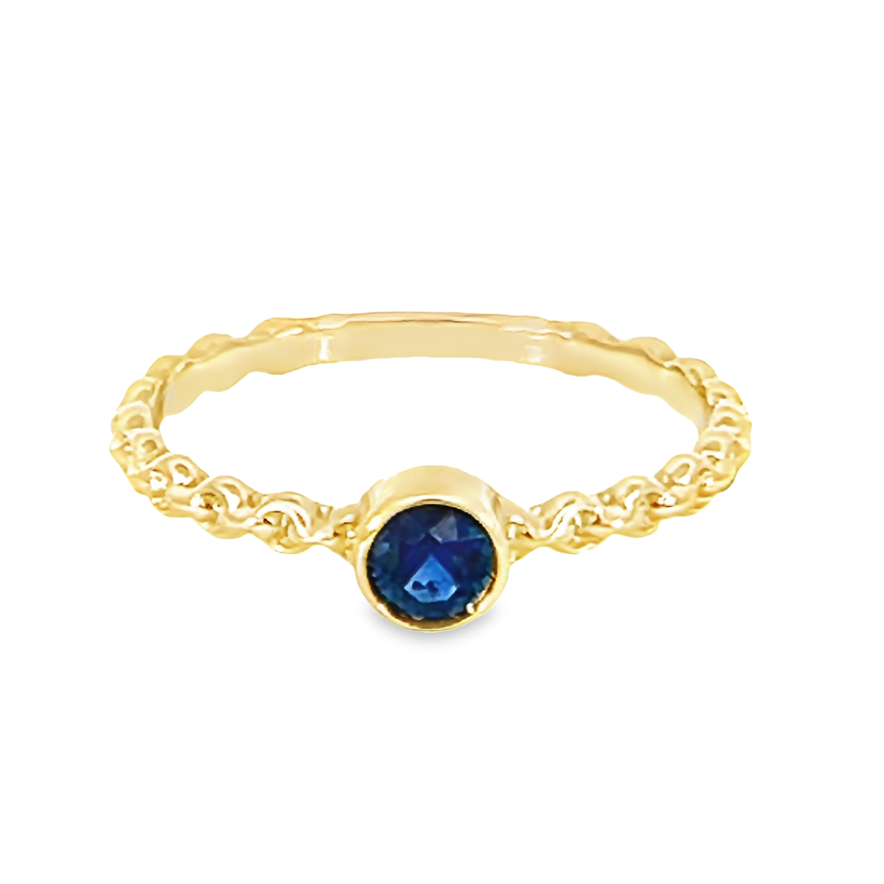 14k Yellow Gold Round Sapphire Ring