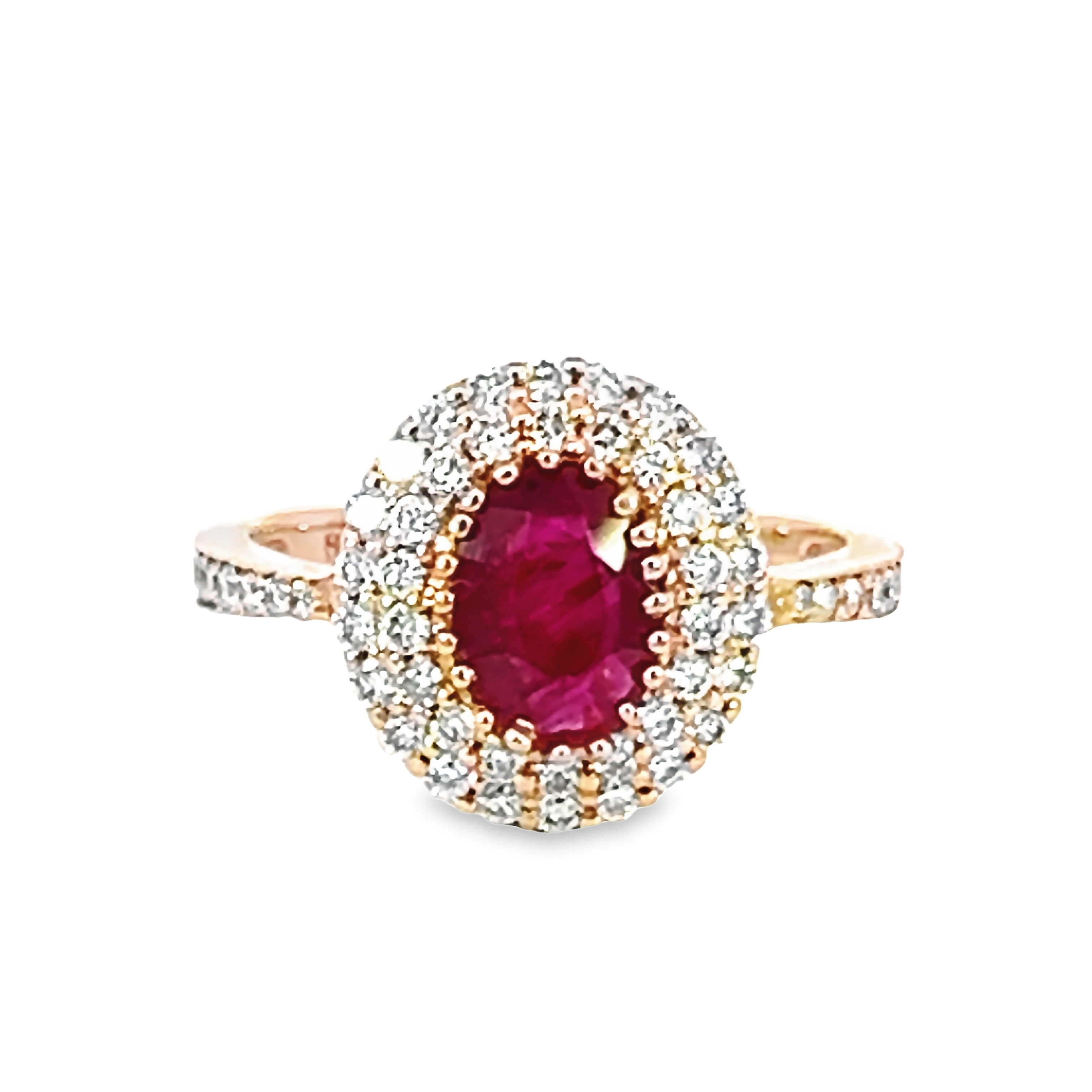 14k Yellow Gold Halo Ruby Fashion Ring