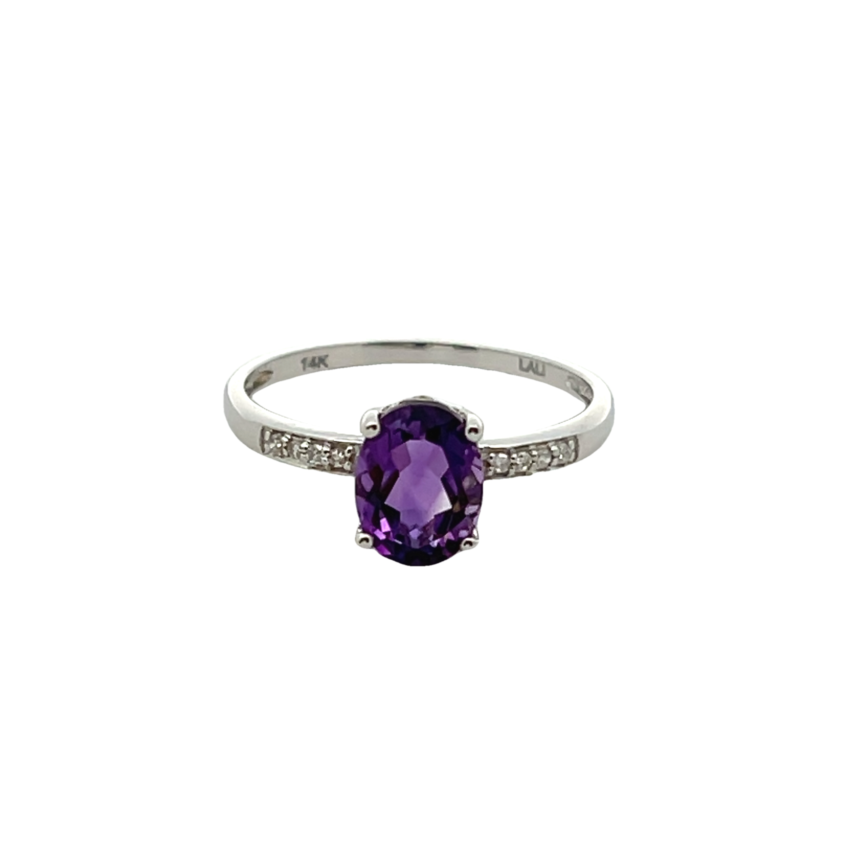 9ct yellow gold diamond and Amethyst ring