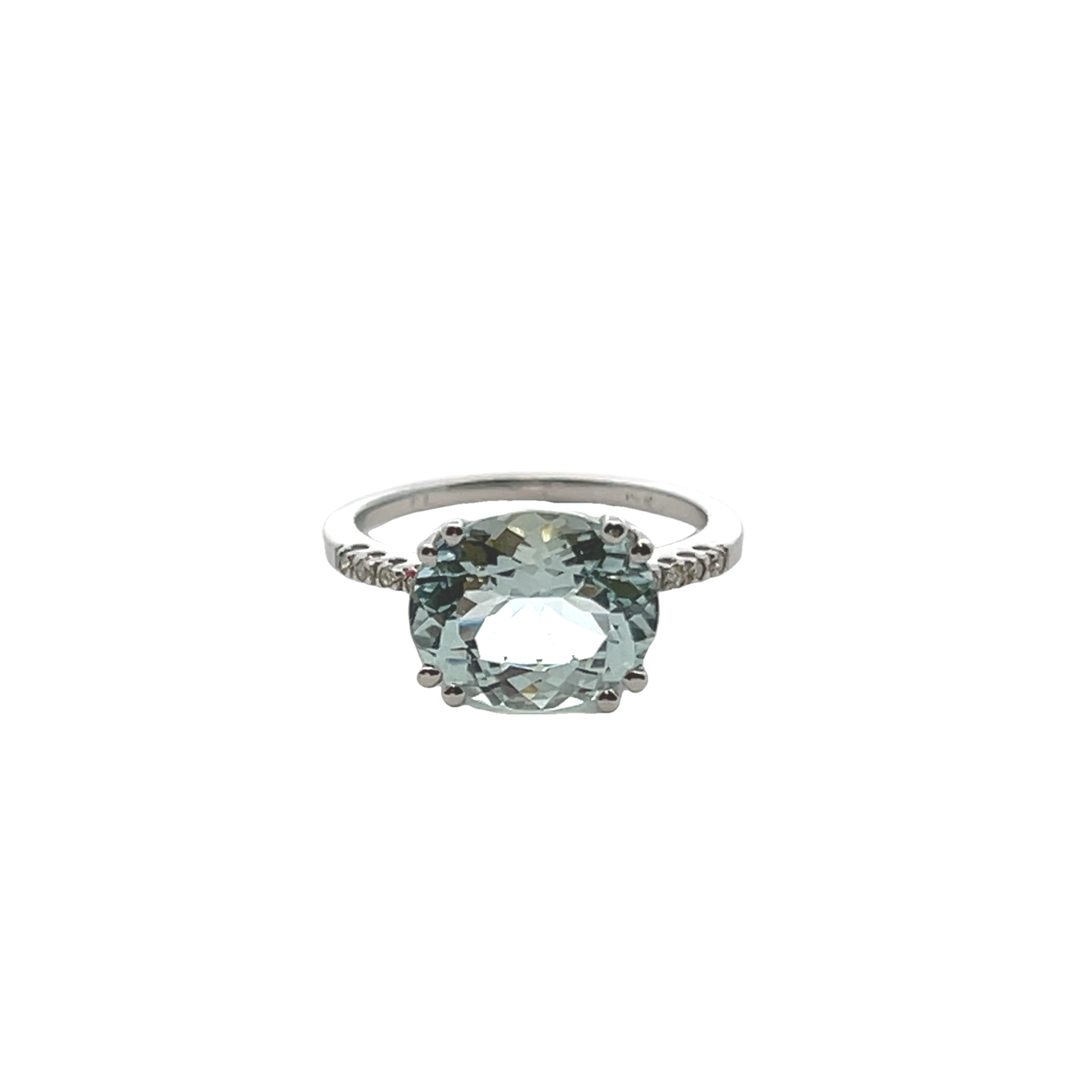 14k White Gold Aquamarine And Diamond Ring