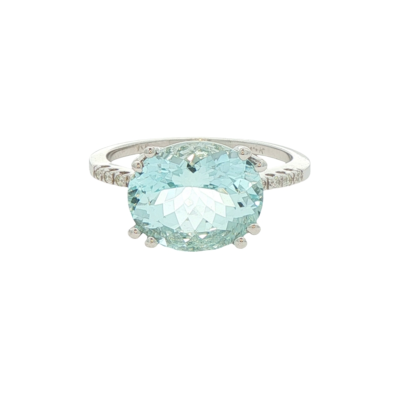 14k White Gold Aquamarine And Diamond Ring