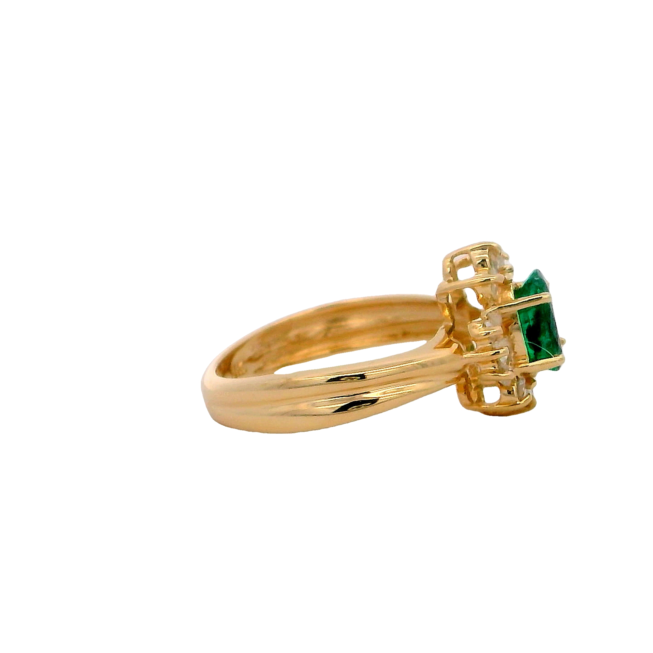 14k Yellow Gold Emerald And Diamond Ring