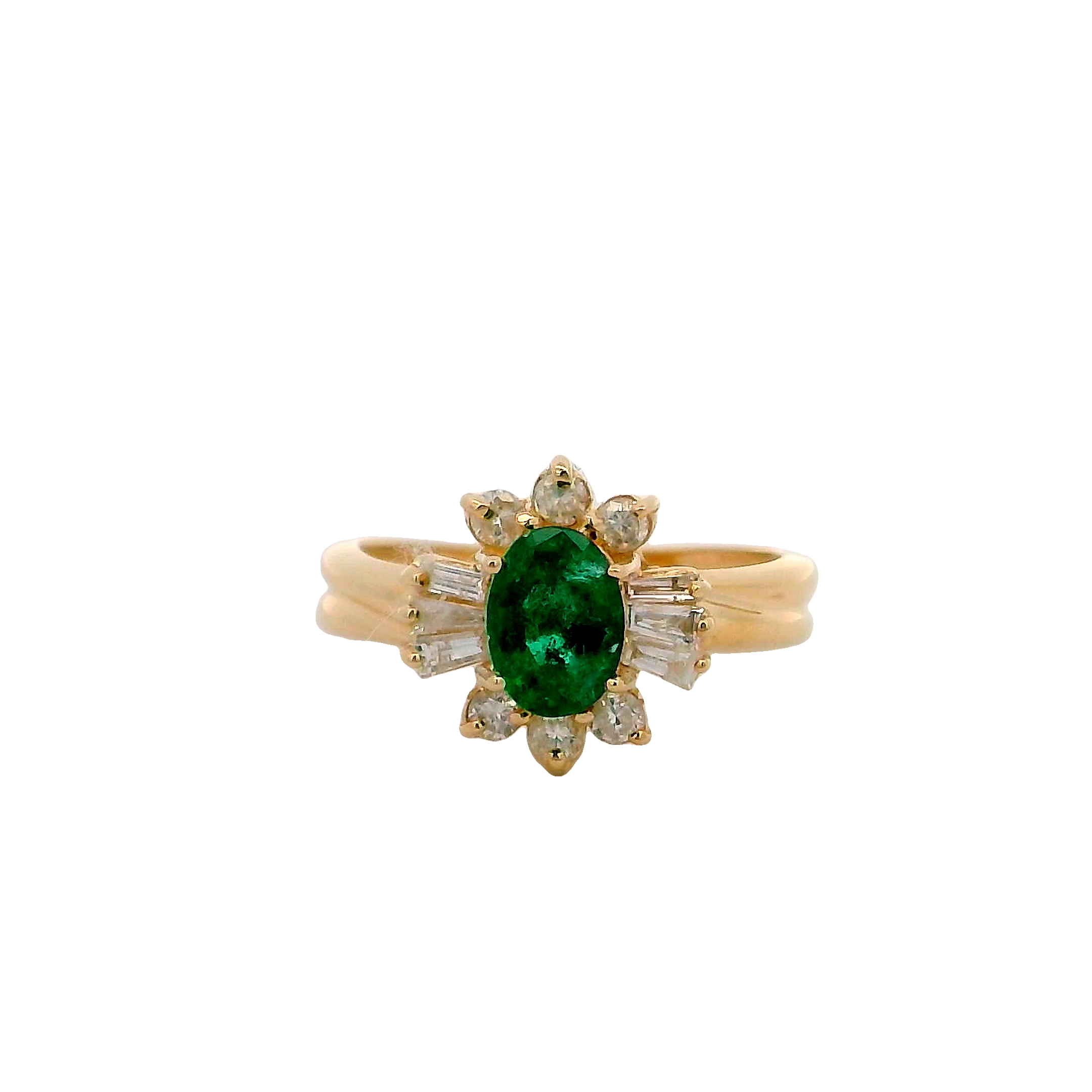 14k Yellow Gold Emerald And Diamond Ring