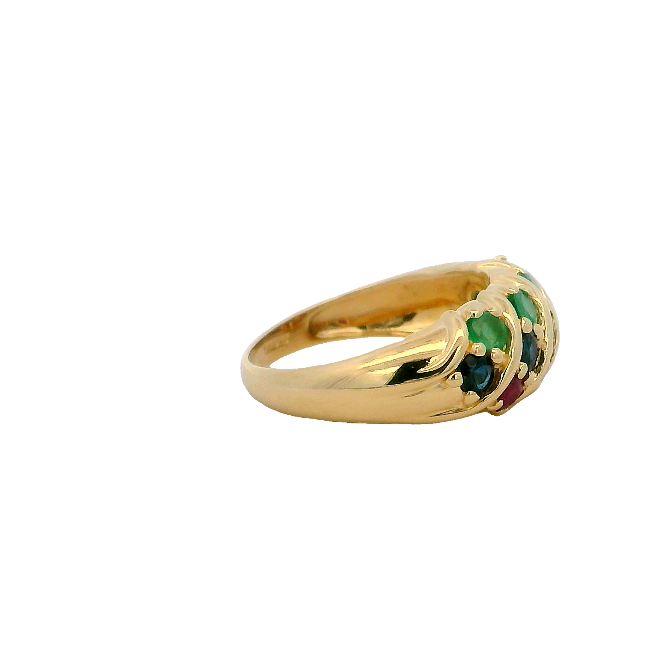 14k Yellow Gold Emerald, Ruby And Sapphire Ring