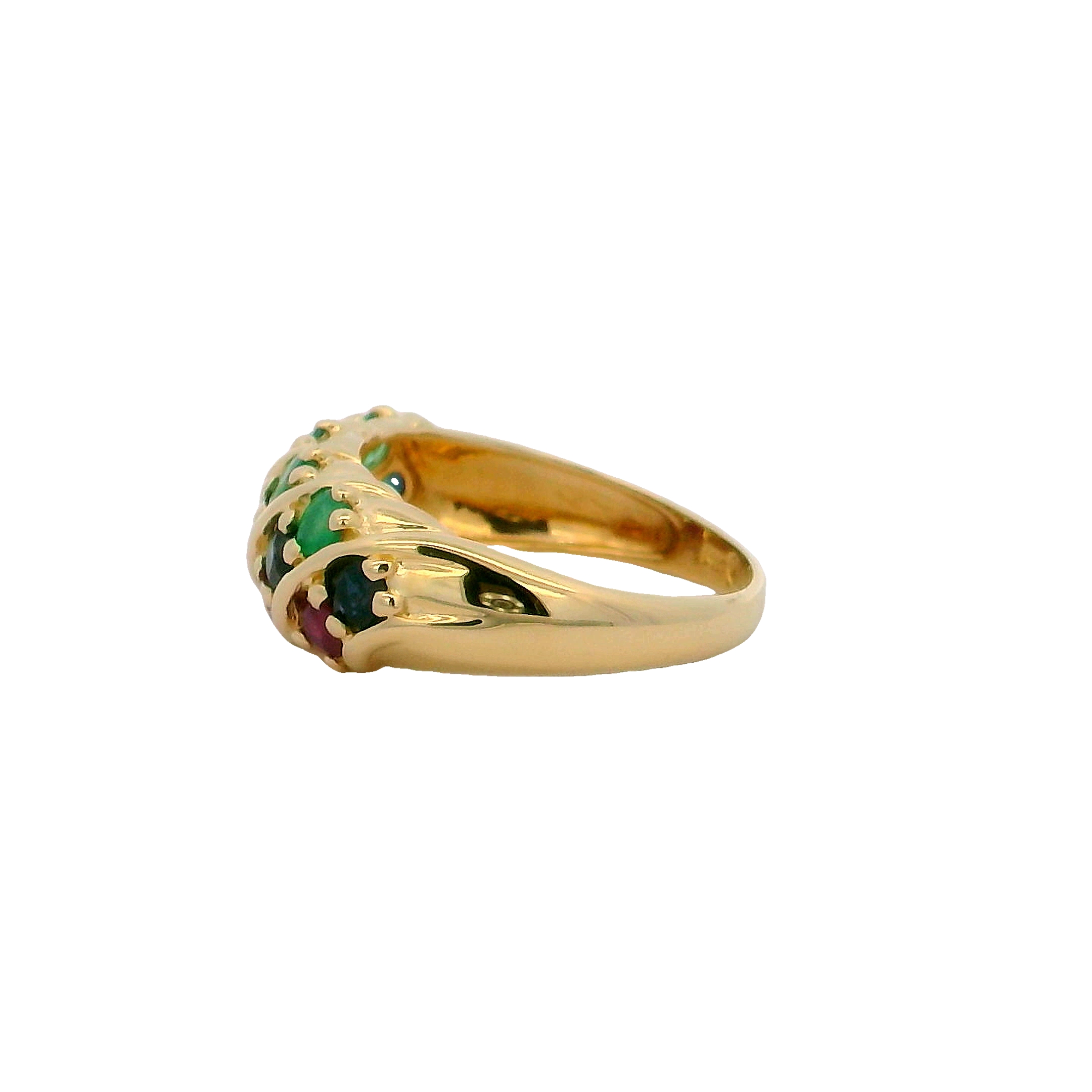 14k Yellow Gold Emerald, Ruby And Sapphire Ring