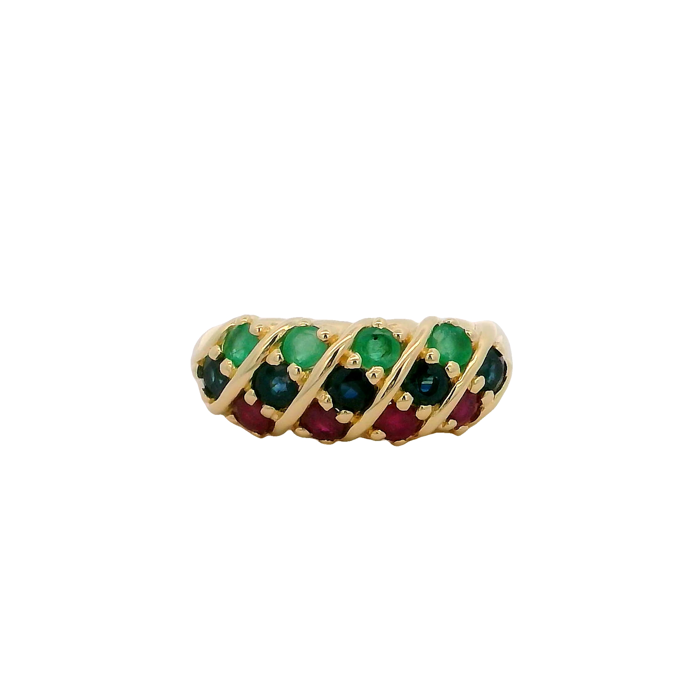 14k Yellow Gold Emerald, Ruby And Sapphire Ring