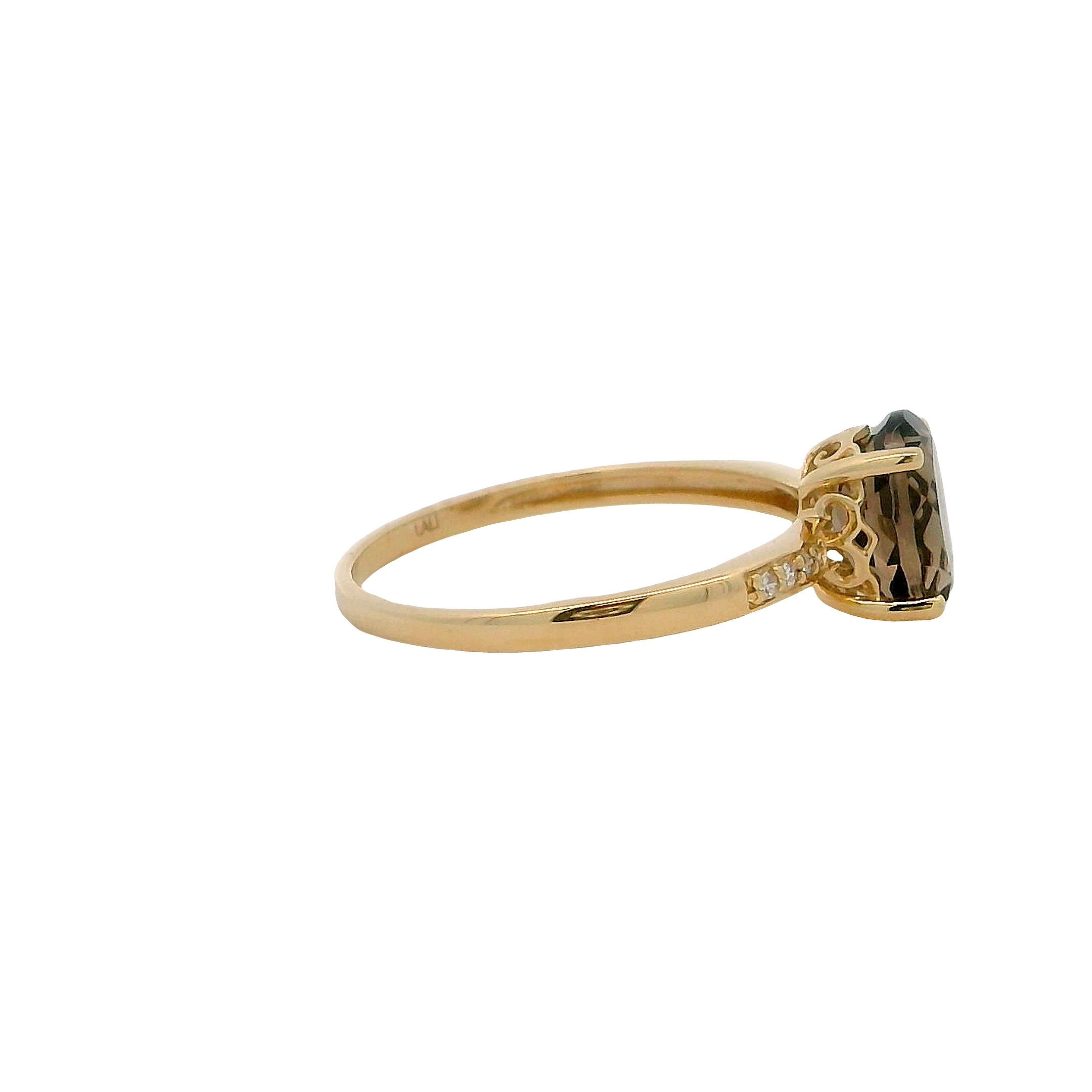 14k Yellow Gold Smokey Quartz And Diamond Ring