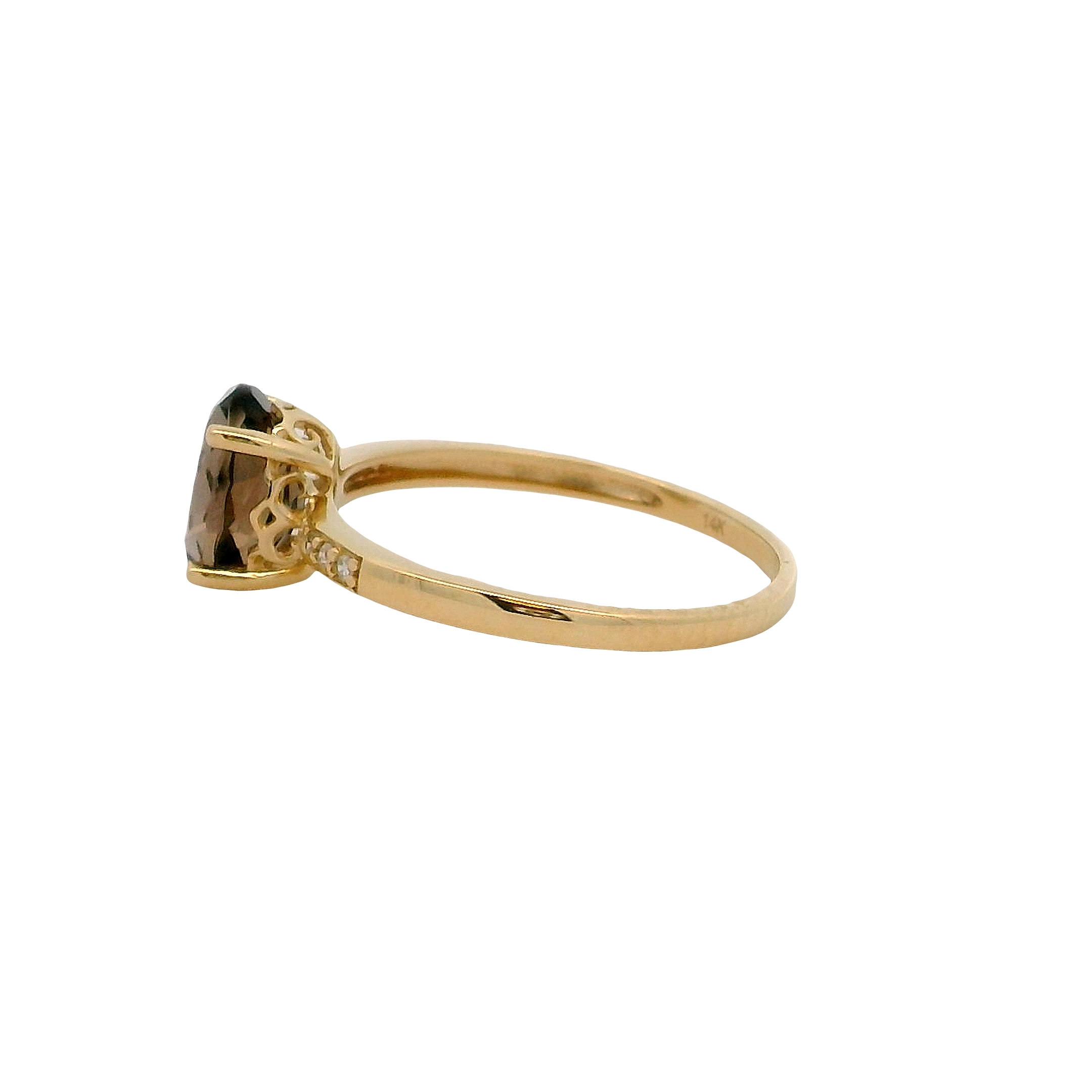 14k Yellow Gold Smokey Quartz And Diamond Ring