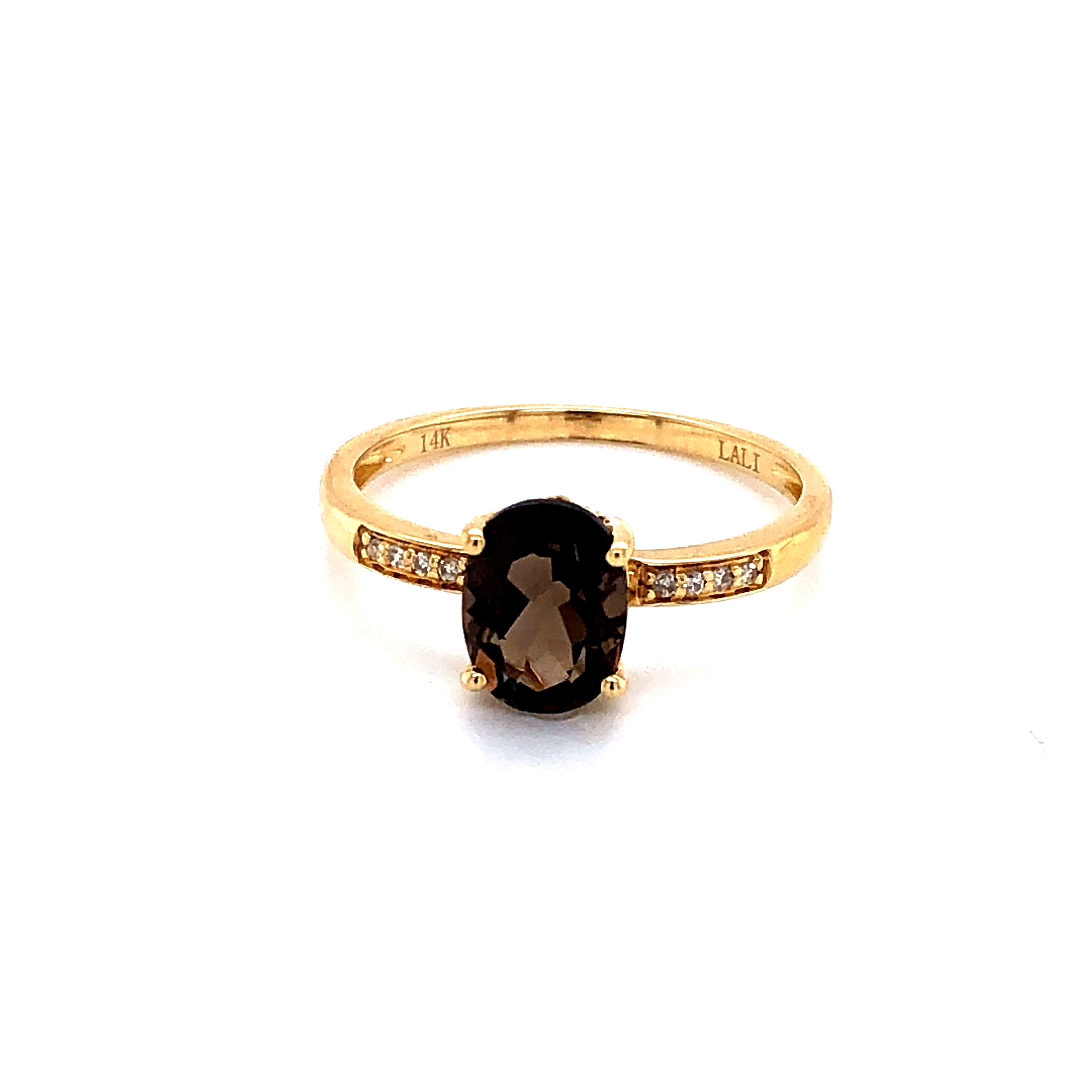 14k Yellow Gold Smokey Quartz And Diamond Ring