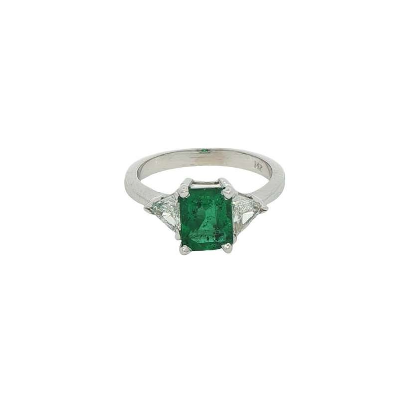 14k White Gold Emerald And Diamond Ring