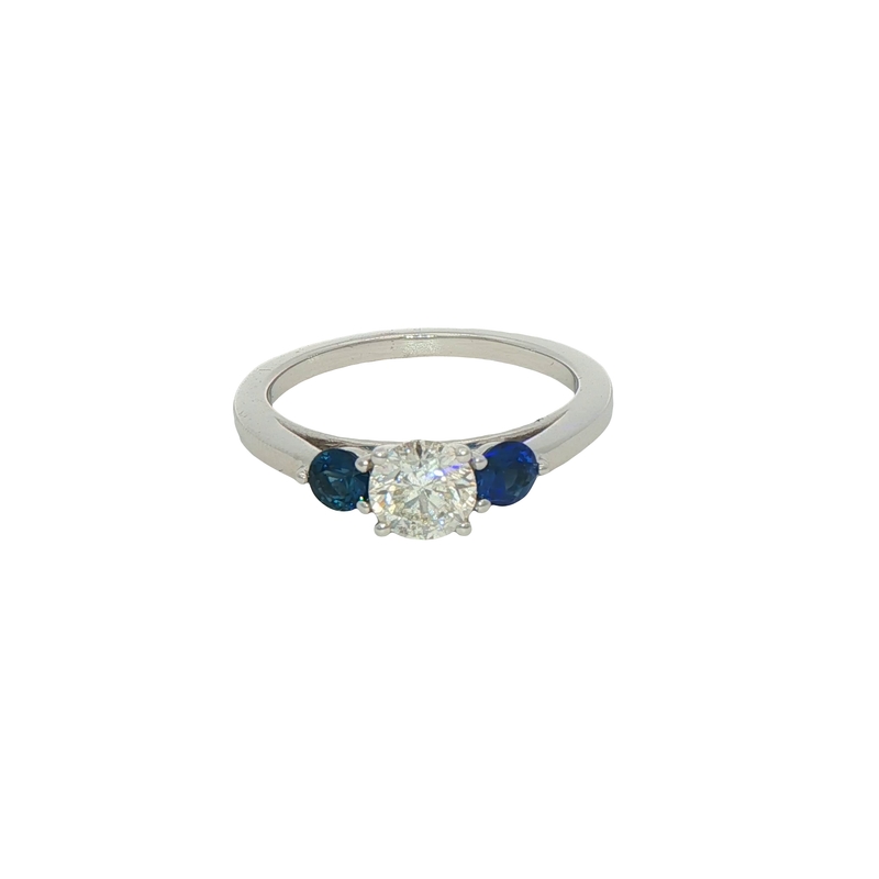 14k White Gold Diamond And Sapphire Ring