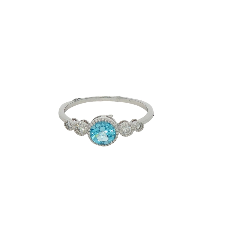 14k White Gold Blue Topaz And Diamond Ring