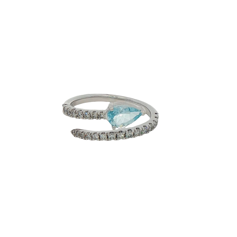 14k White Gold Free Form Aqua And Diamond Ring