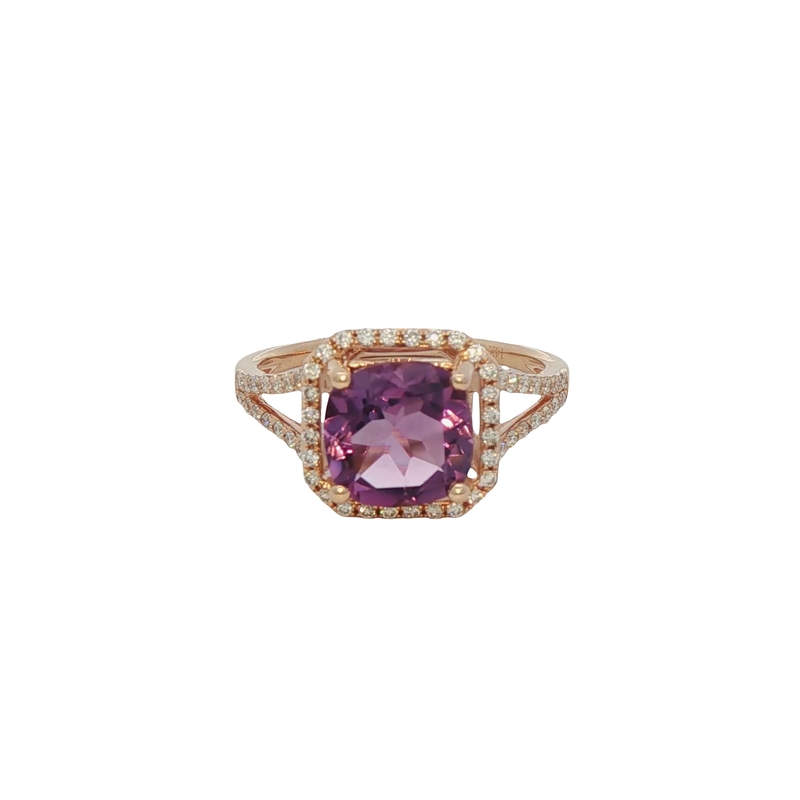 14k Yellow Gold Amethyst And Diamond Ring