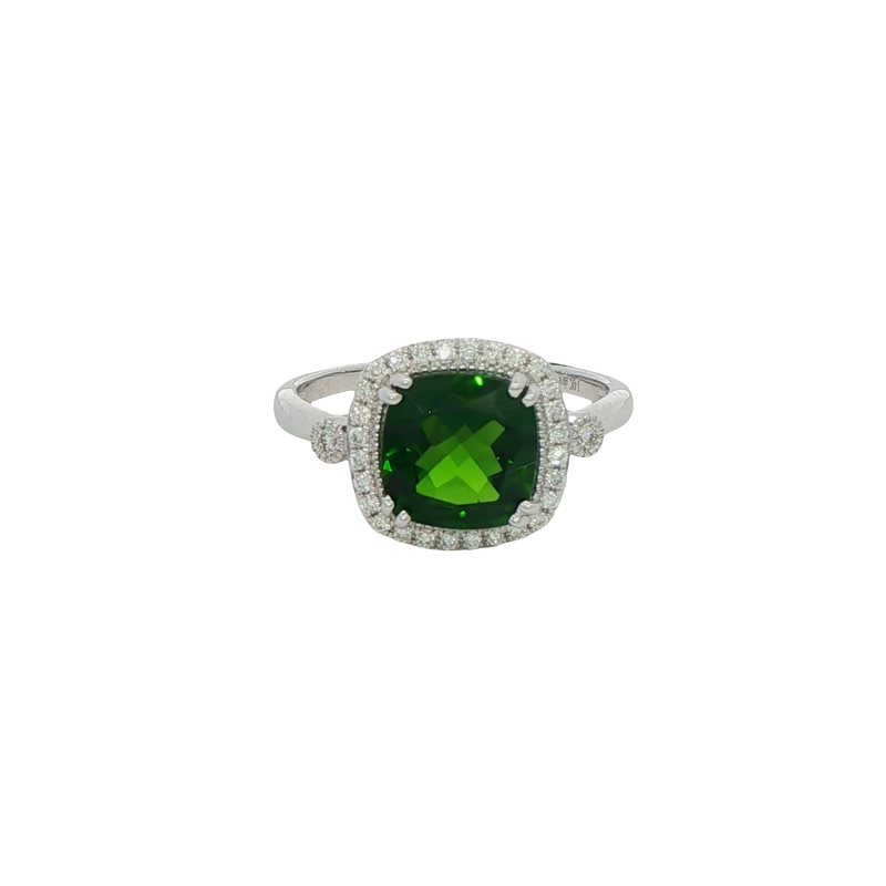 14k White Gold Chrome Diopside And Diamond Ring