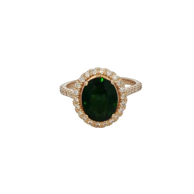 14k Yellow Gold Chrome Diopside And Diamond Ring