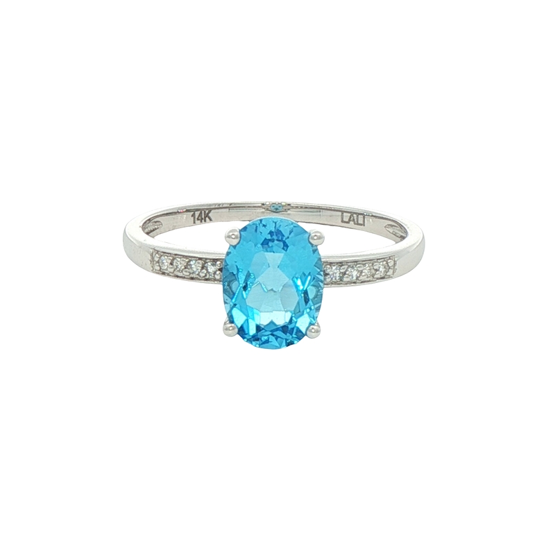 14k White Gold Diamond And Blue Topaz Ring