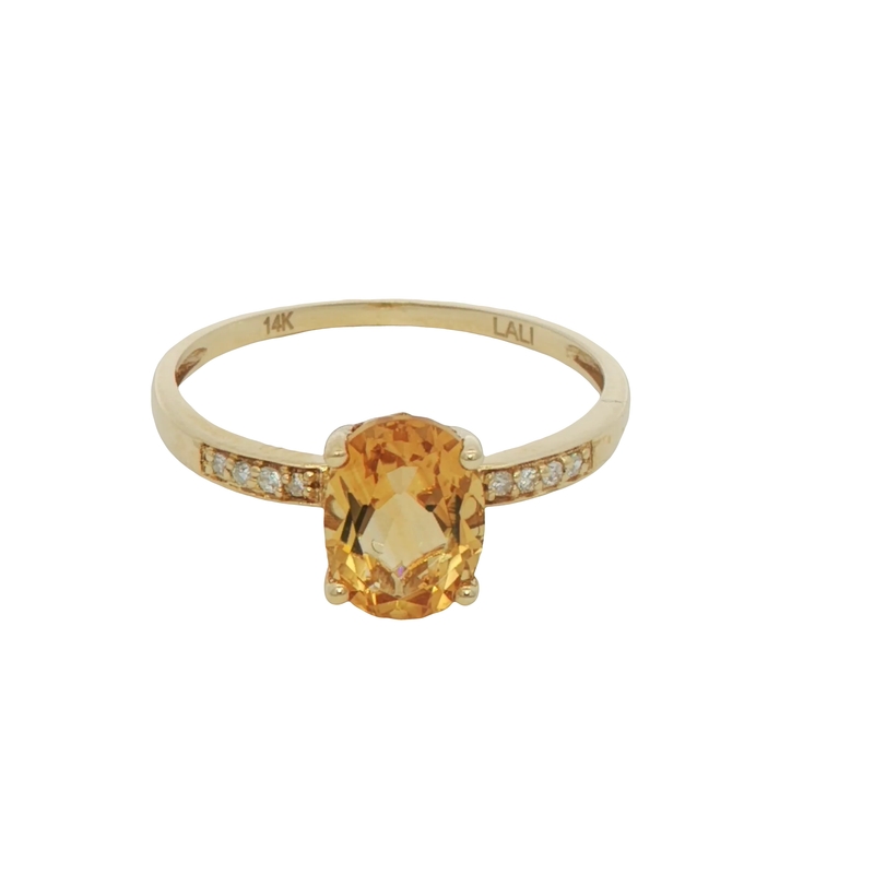 14k Yellow Gold Diamond And Citrine Ring