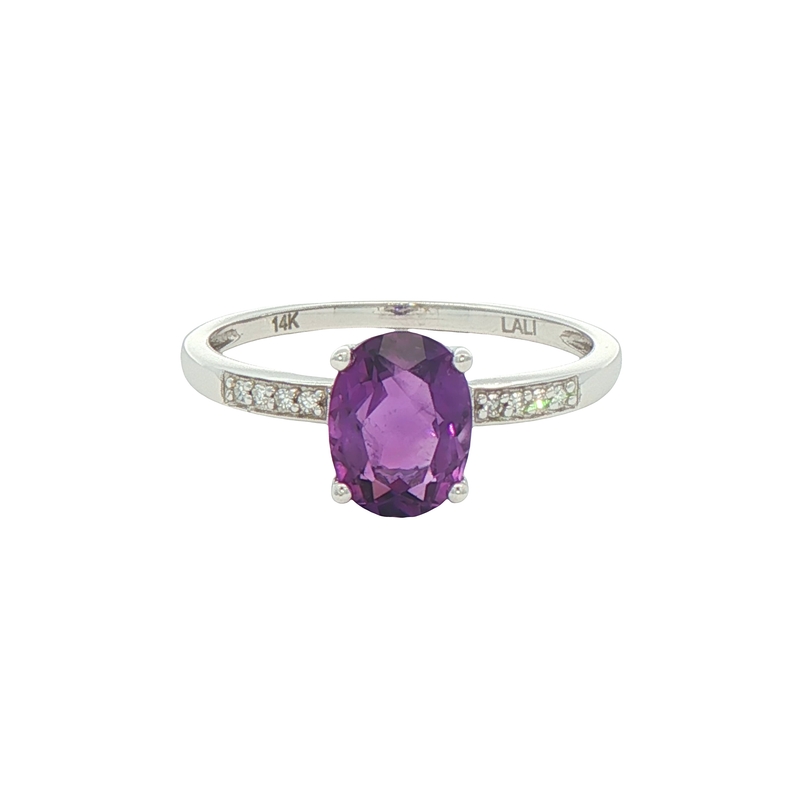14k White Gold Amethyst And Diamond Ring