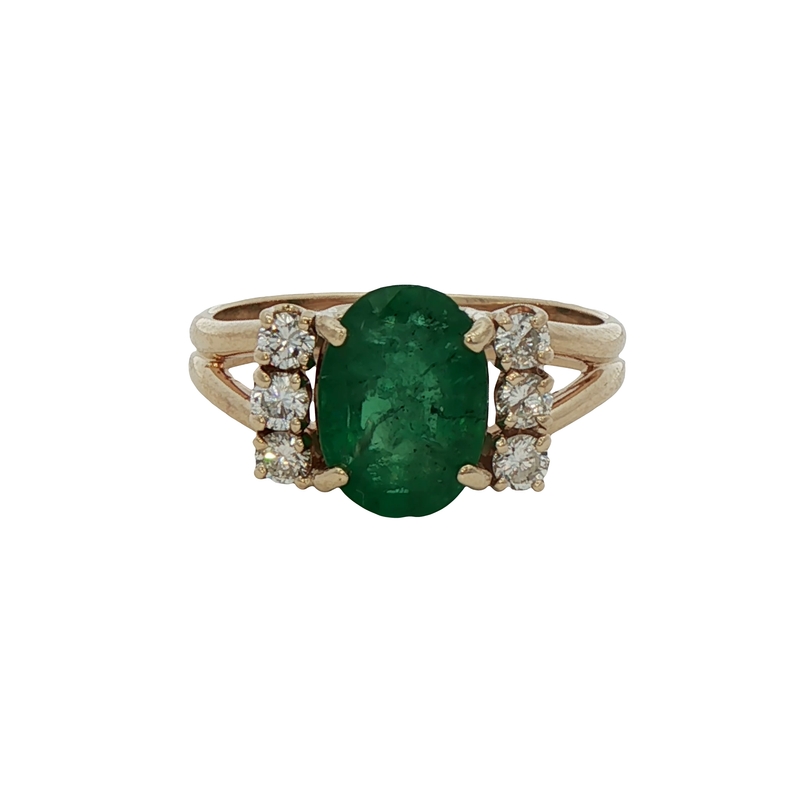 14k Yellow Gold Emerald And Diamond Ring