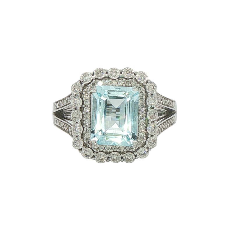 14k White Gold, Aquamarine And Diamond Ring