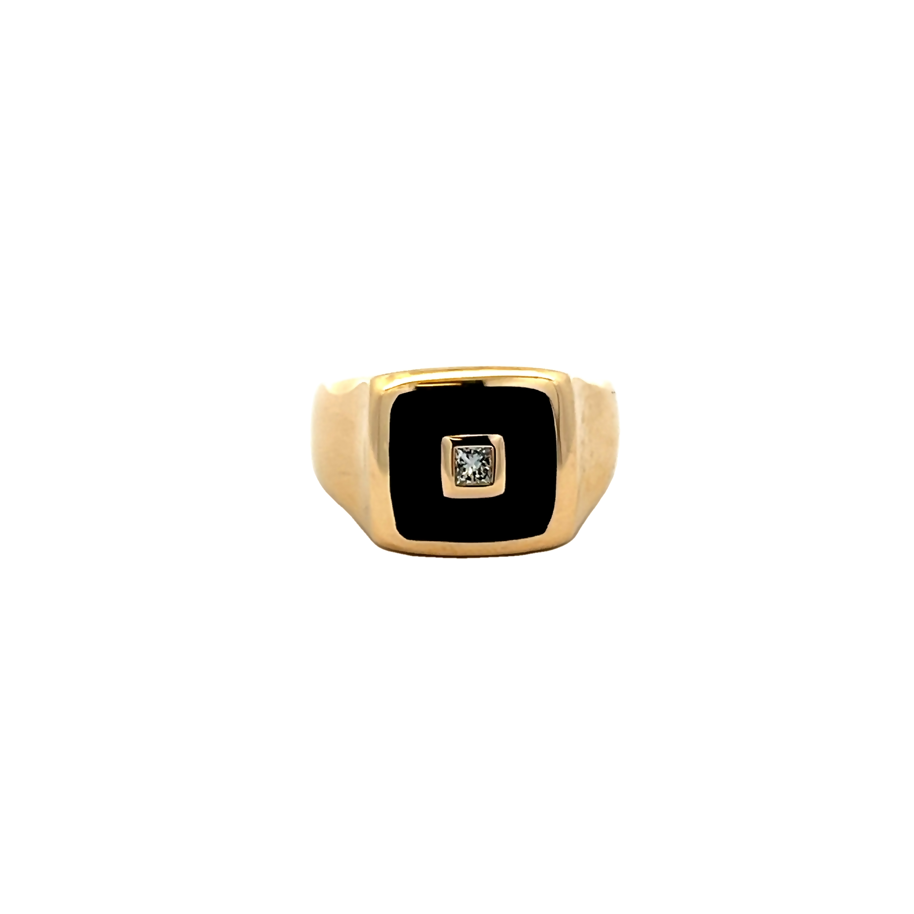 14 Karat Yellow Gold Ring With One 0.18ct Princess G Vs Diamond And Onyx Inlay