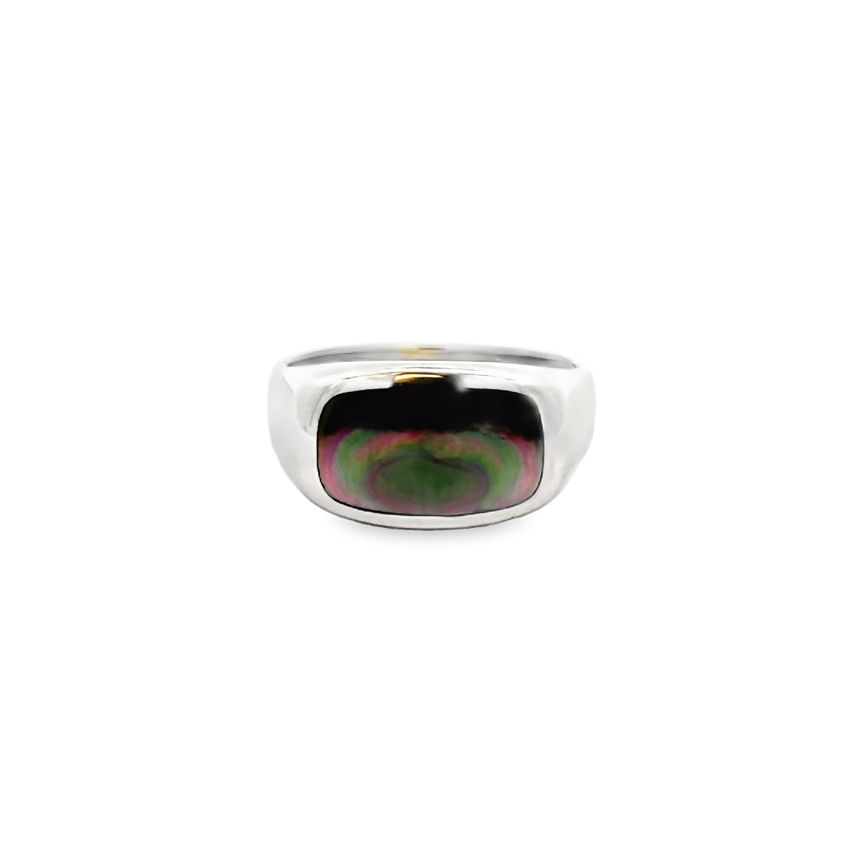 14 Karat White Gold Ring With Black Mother Or Pearl Inlay. Size 11