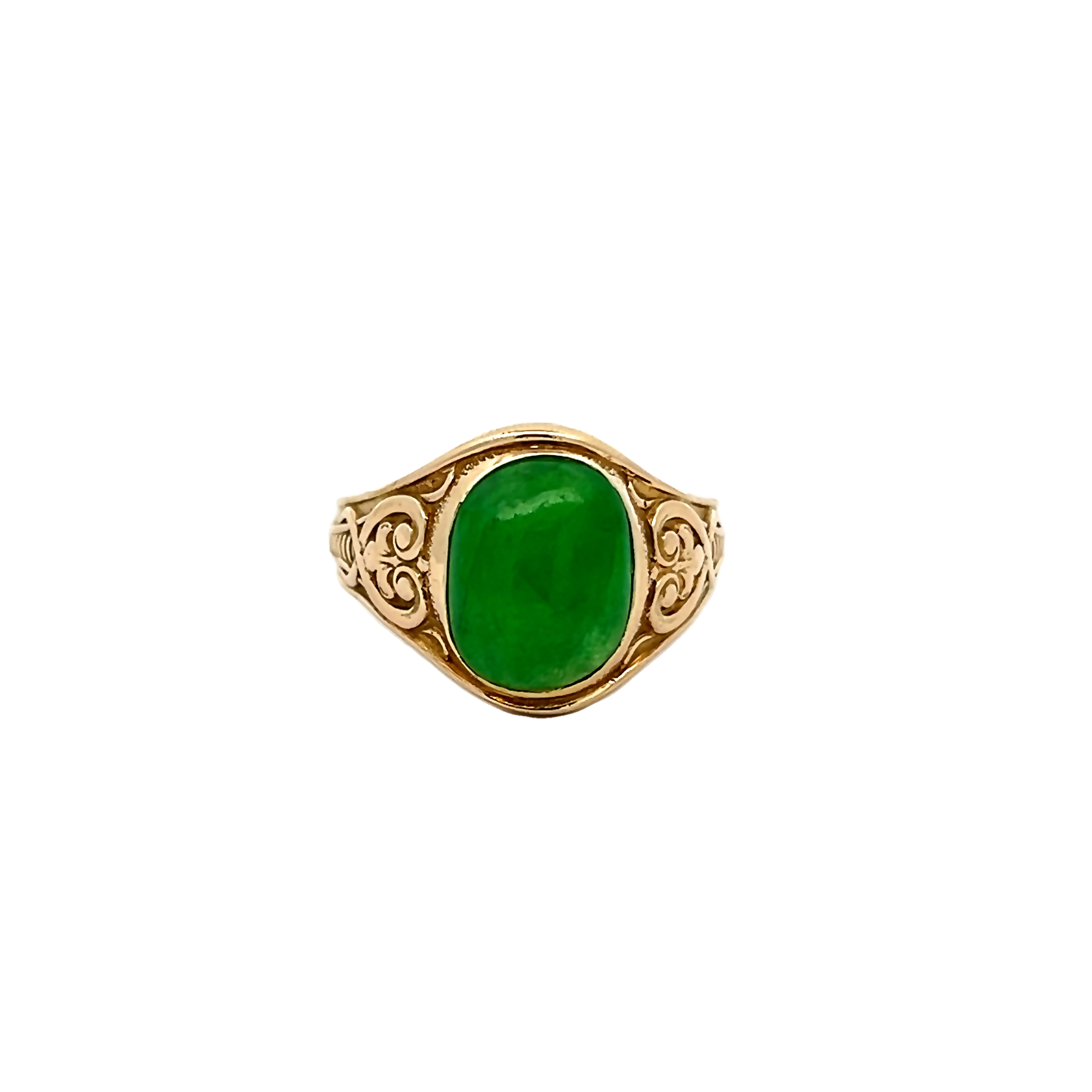 14k Yellow Gold Jadeite Cabochon Ring