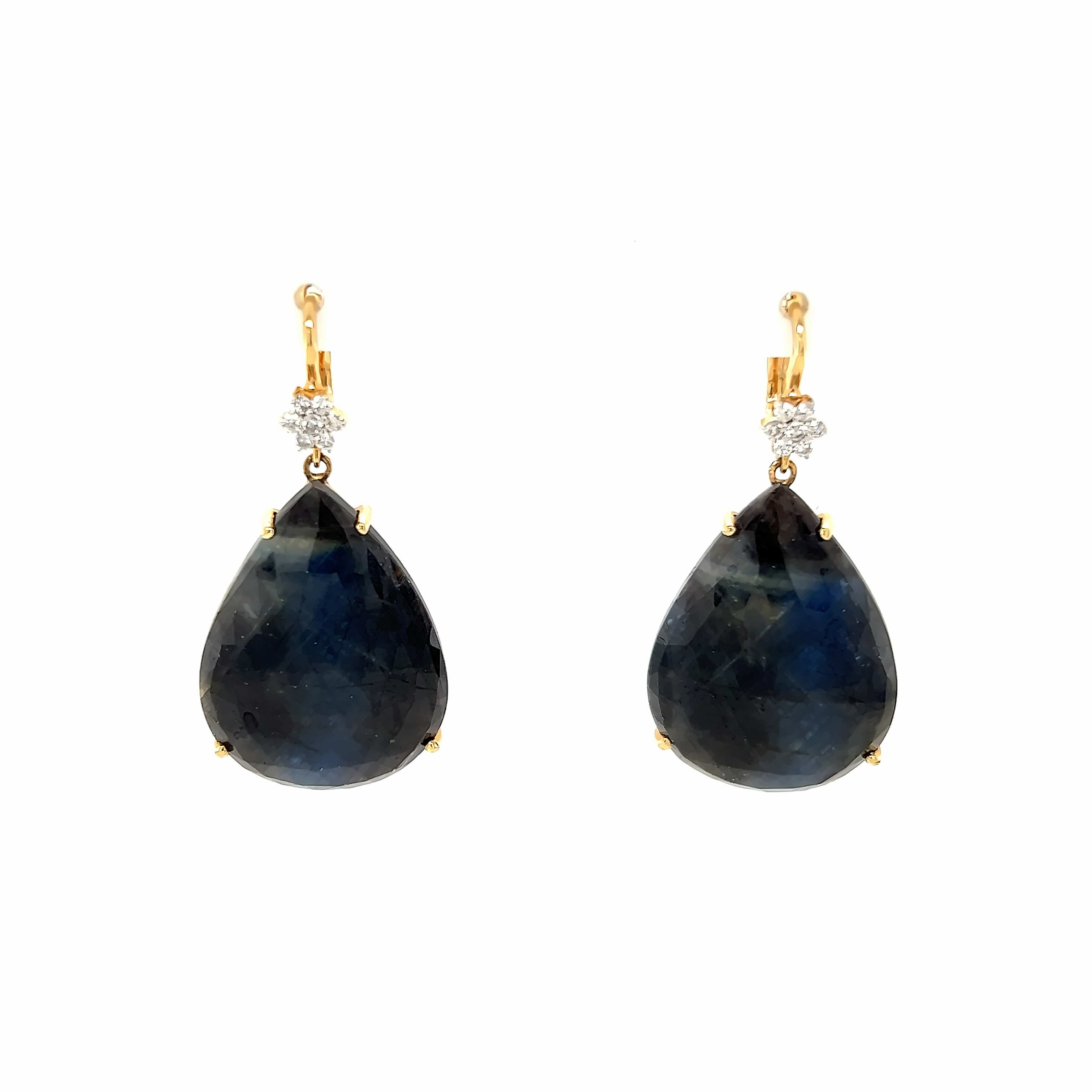14k Yellow Gold Cabochon Sapphire And Diamond Dangle Earrings