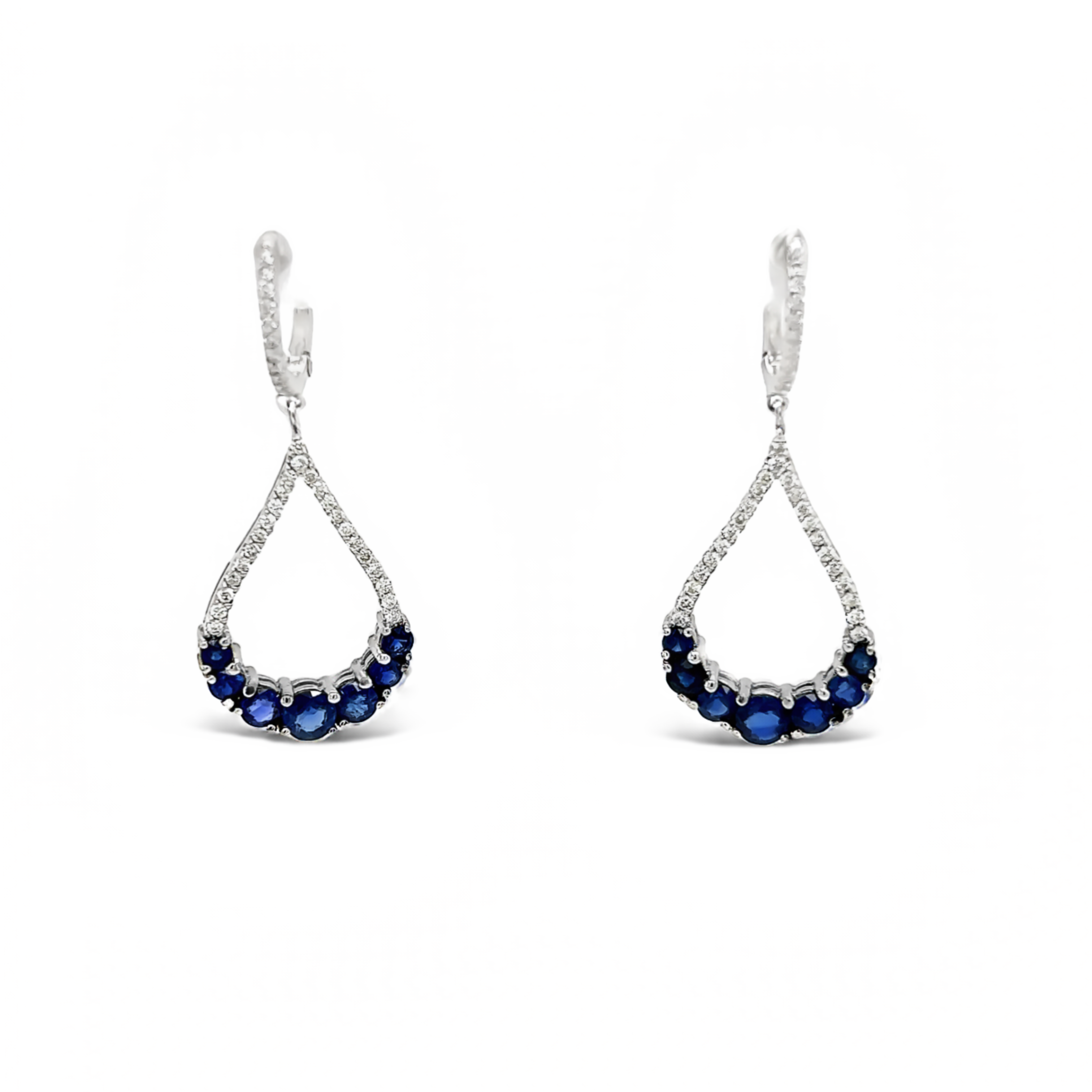 White 14 Karat Dangle Earrings With 14=2.70Tw Round Sapphires And 92=0.47Tw Round Brilliant G VS Diamonds
