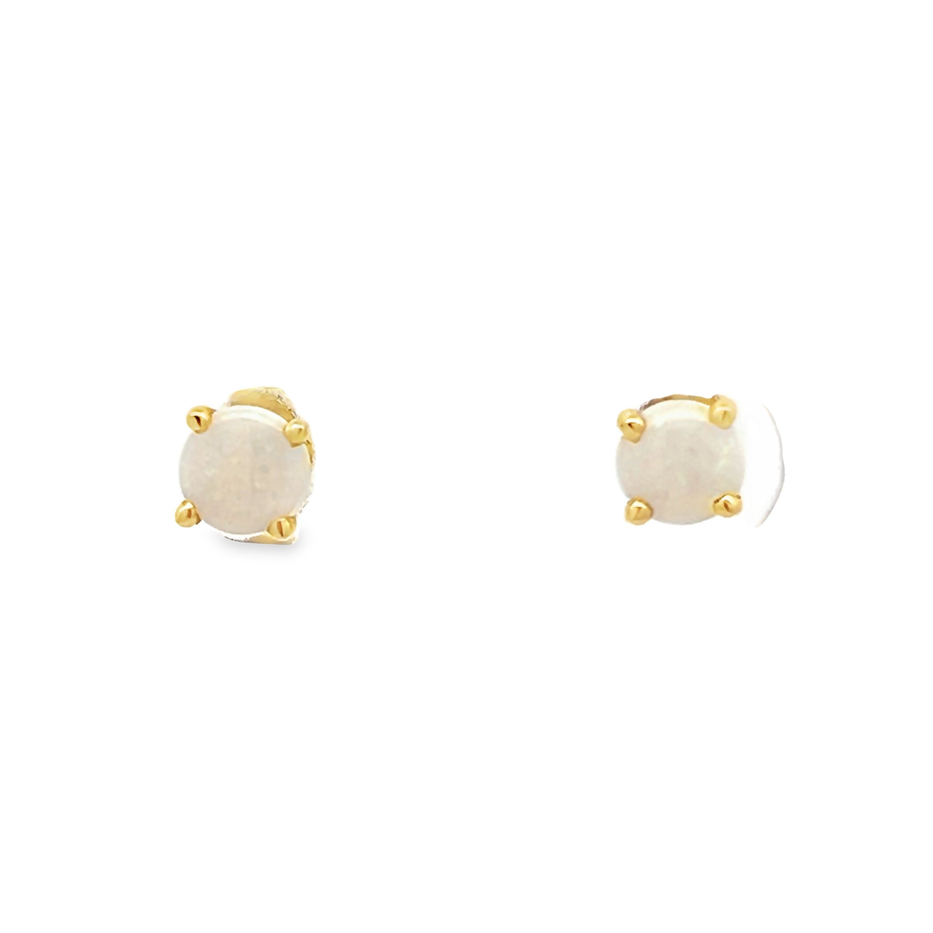 Yellow 14 Karat Stud Earrings With 2=5.00Mm Round Opals