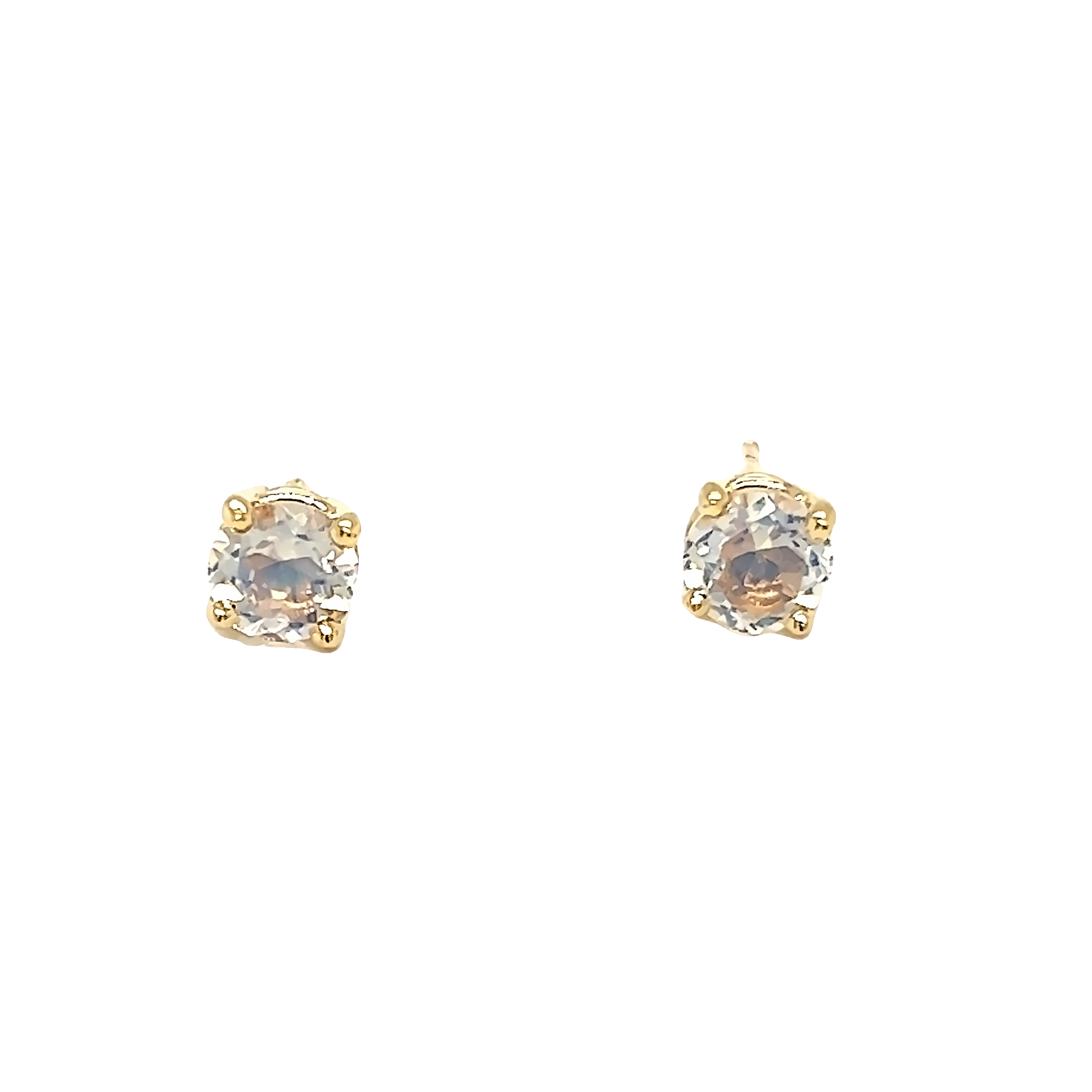 14 Karat yellow gold stud earrings with 2=5.00mm round Moonstones