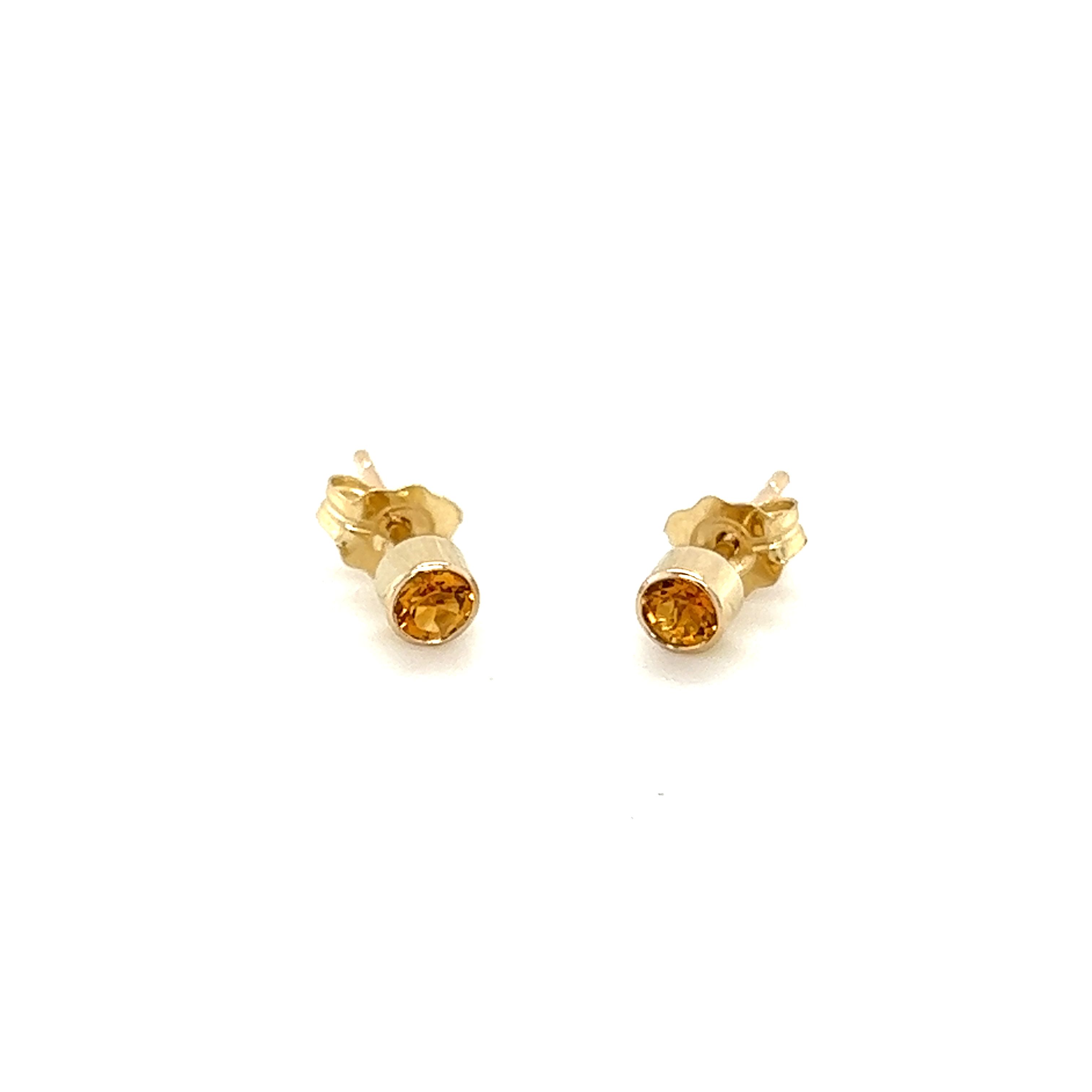 Yellow 14 Karat Earrings With 2=3.00mm Round Citrines