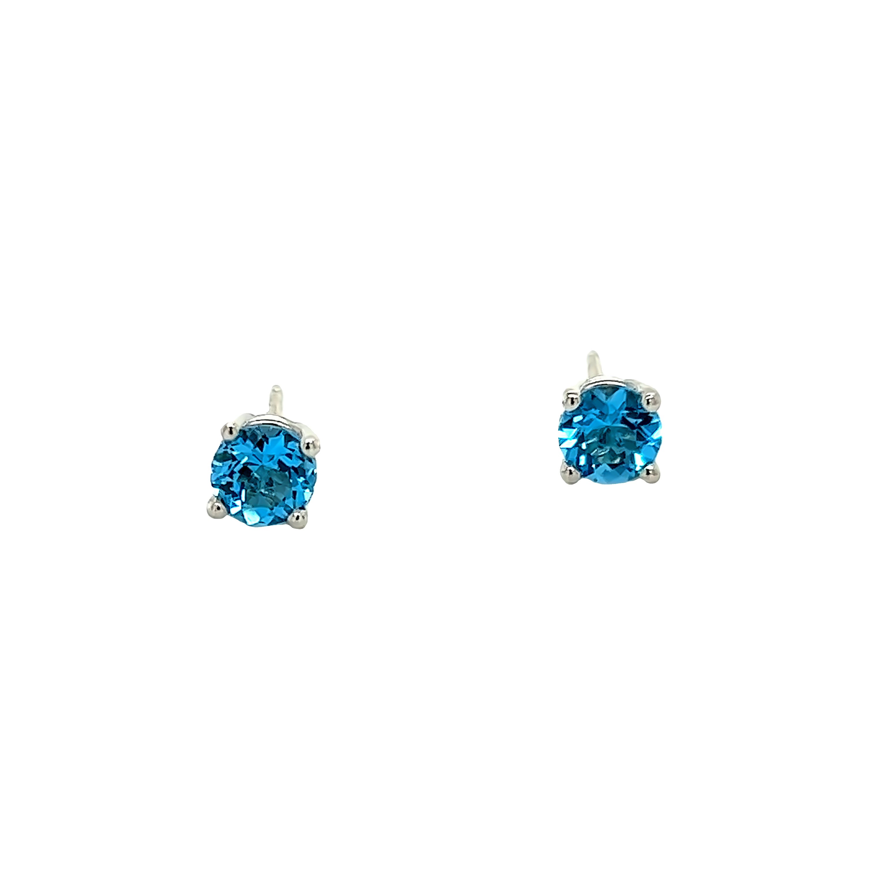 White 14 Karat Stud Earrings With 2=5.00Mm Round Swiss Blue Topaz.