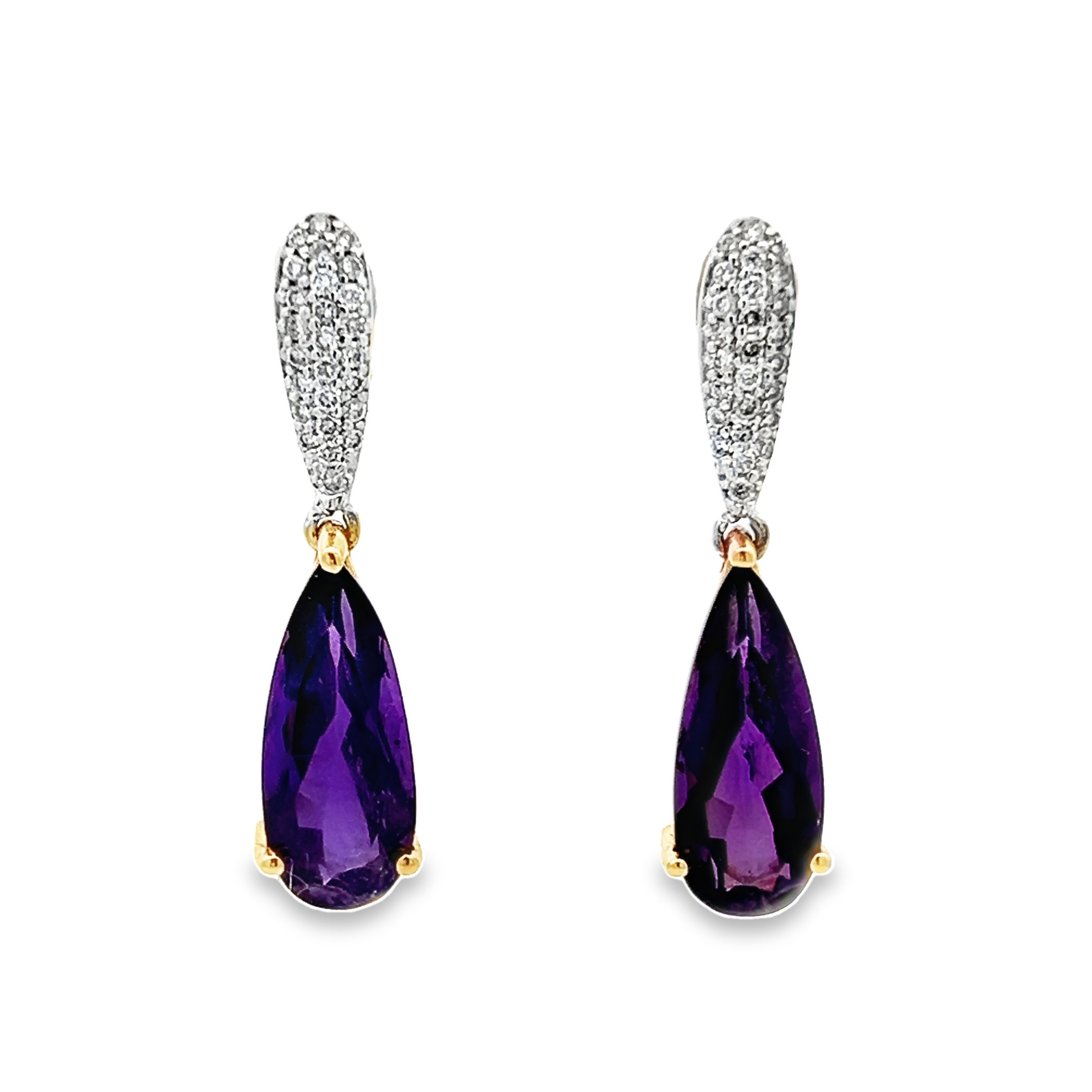 14k White And Yellow Gold Amethyst Drop Earrings