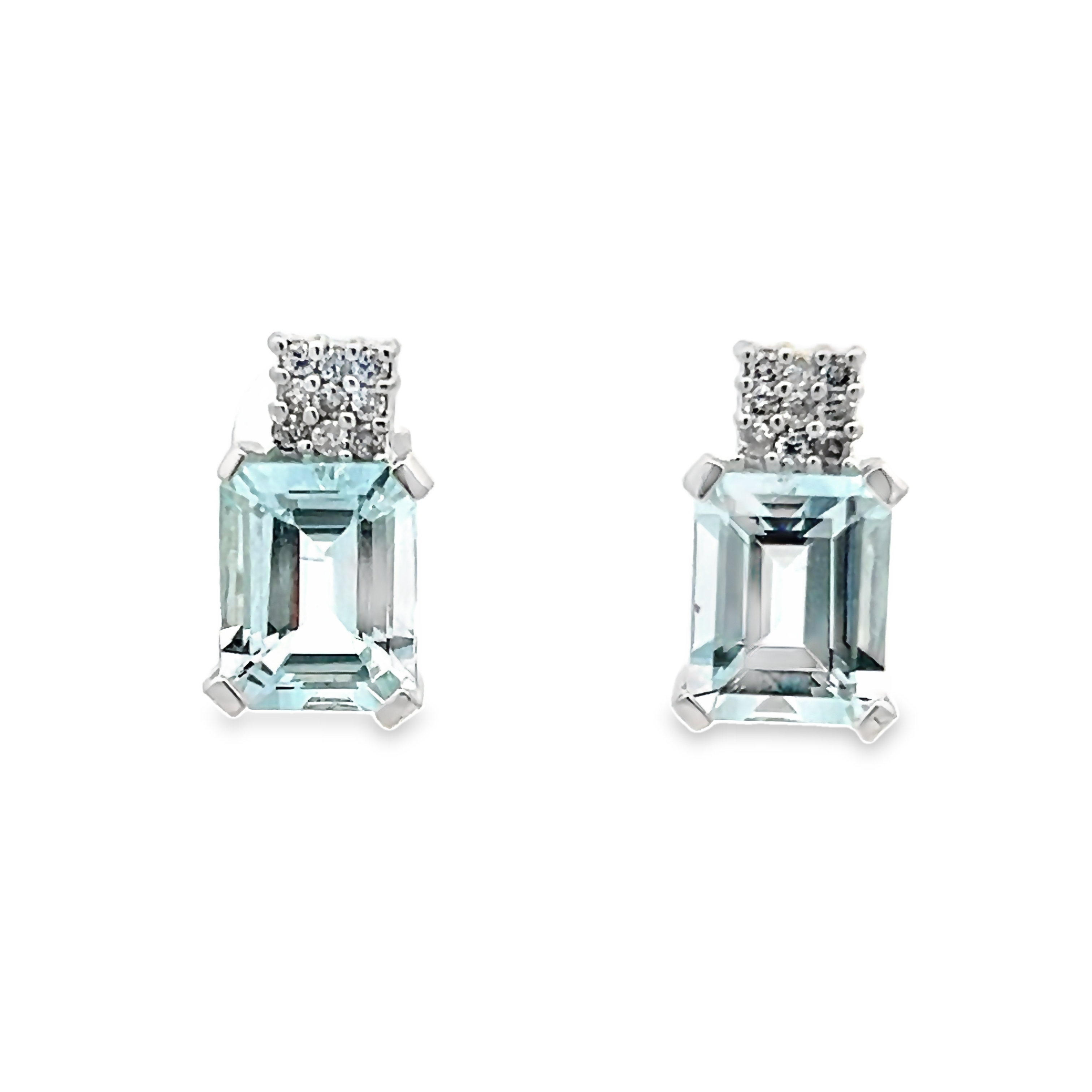 14k White Gold Emerald Cut Aquamarine Stud Earrings