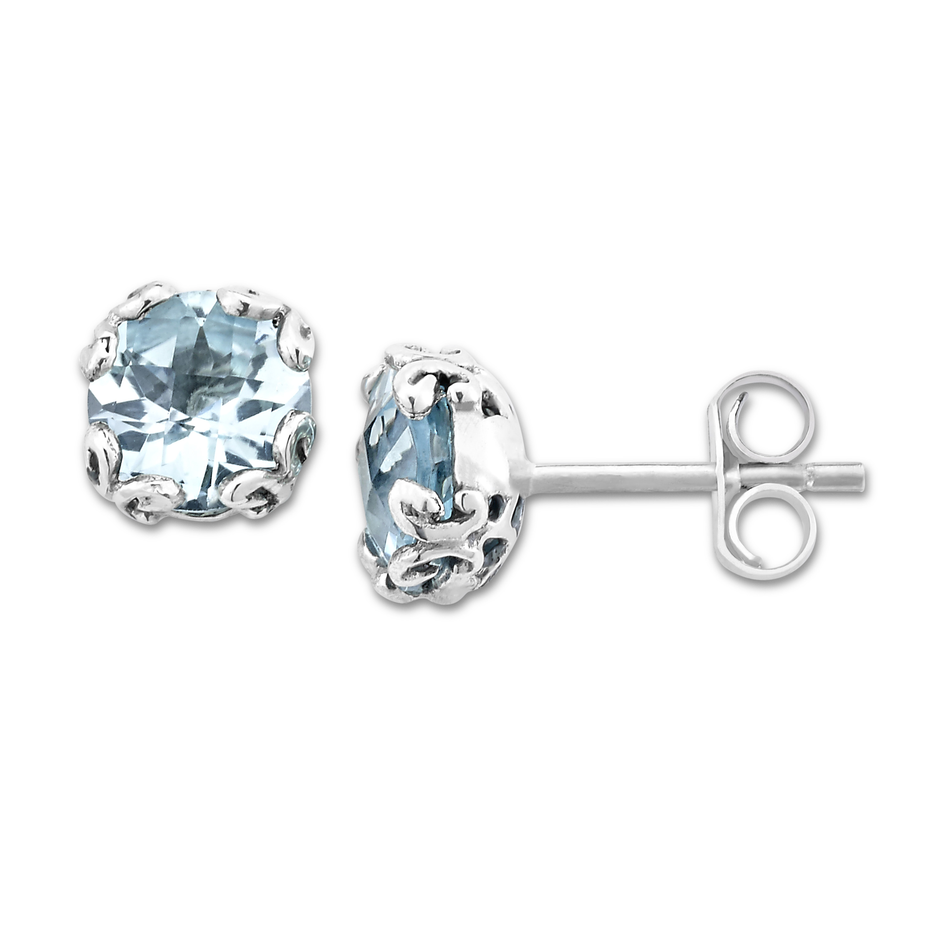 Sterling Silver 7mm round Aquamarine studs