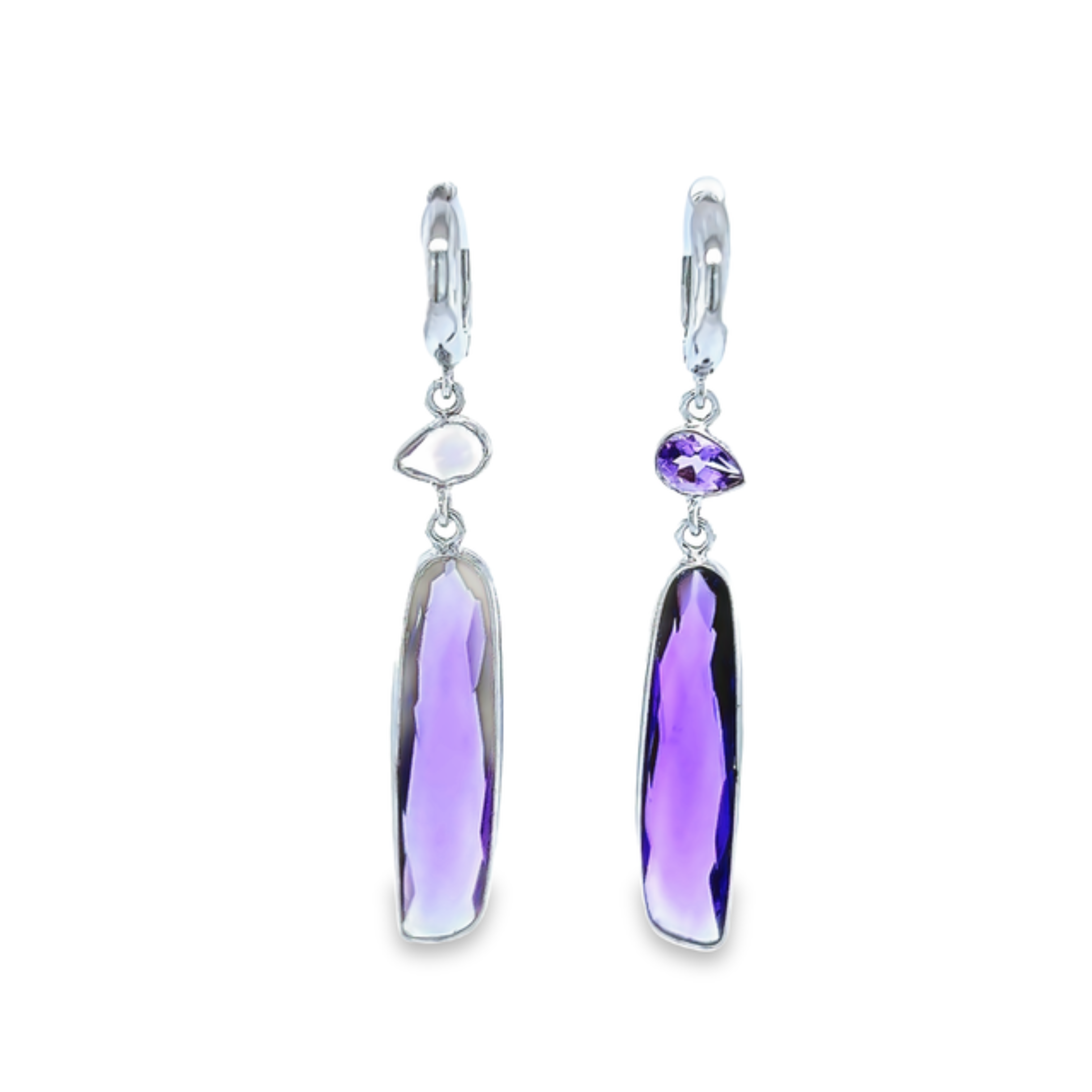 Rhodium plated sterling dangle earrings with 4 Amethysts