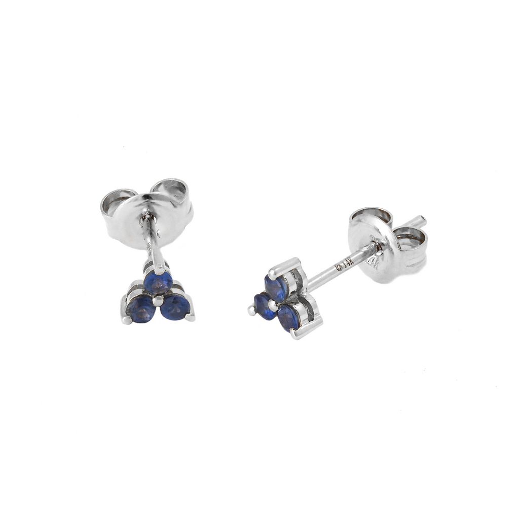 14 Karat white gold stud earrings with 6=0.24 total weight round Sapphires