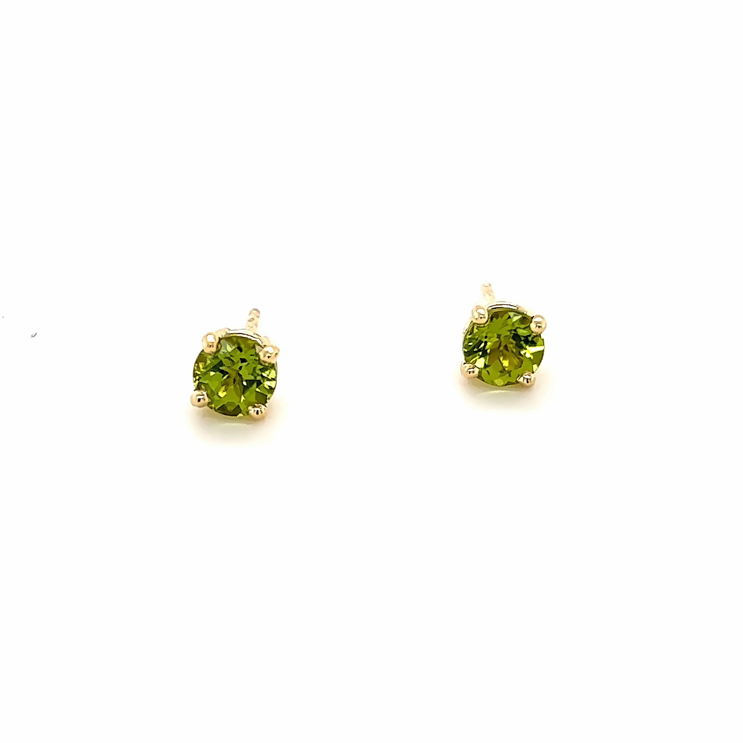 14 karat yellow gold stud earrings with 2=5.00Mm round mixed cut Peridots