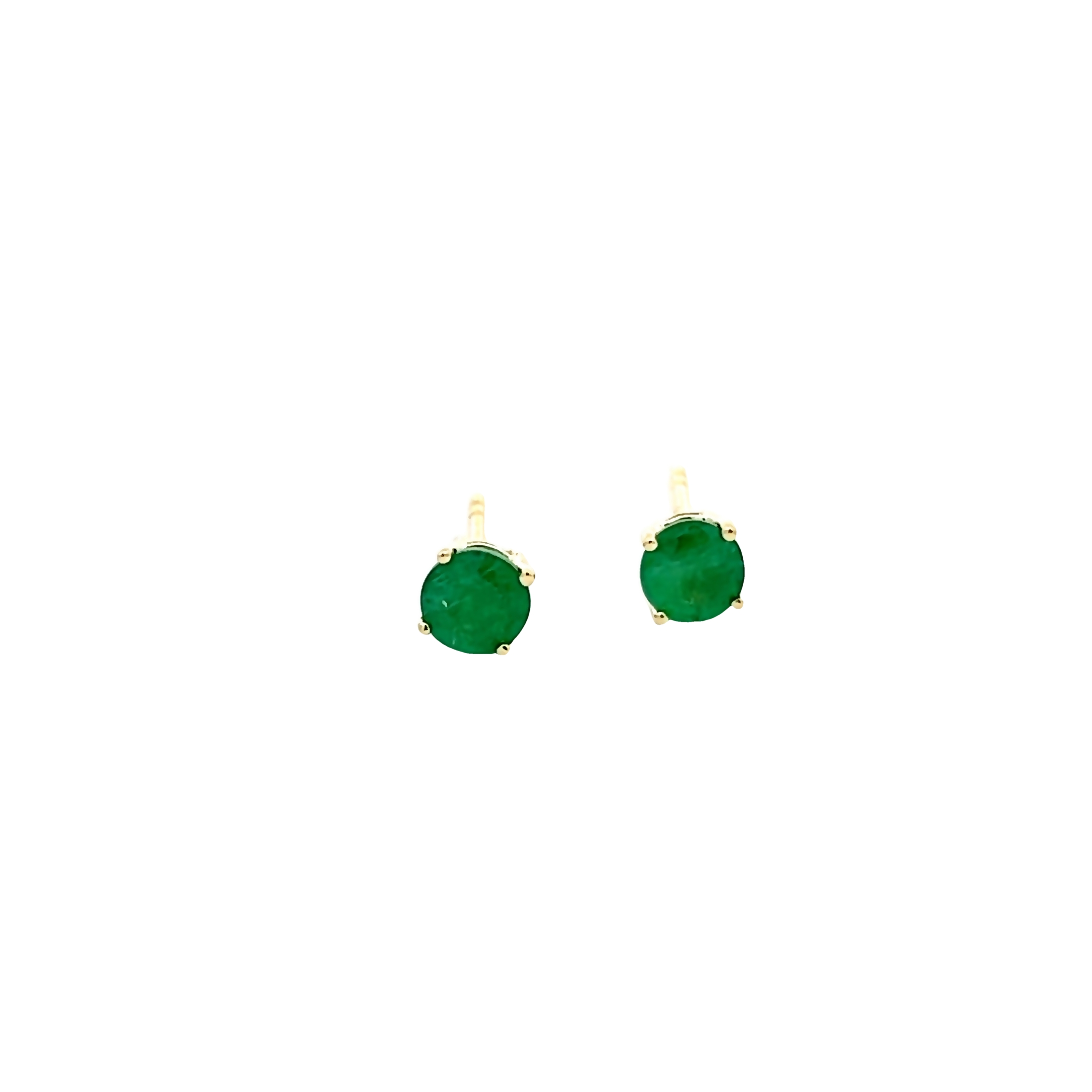 14 Karat yellow gold studs with 2=0.90 total weight round mixed cut Emeralds