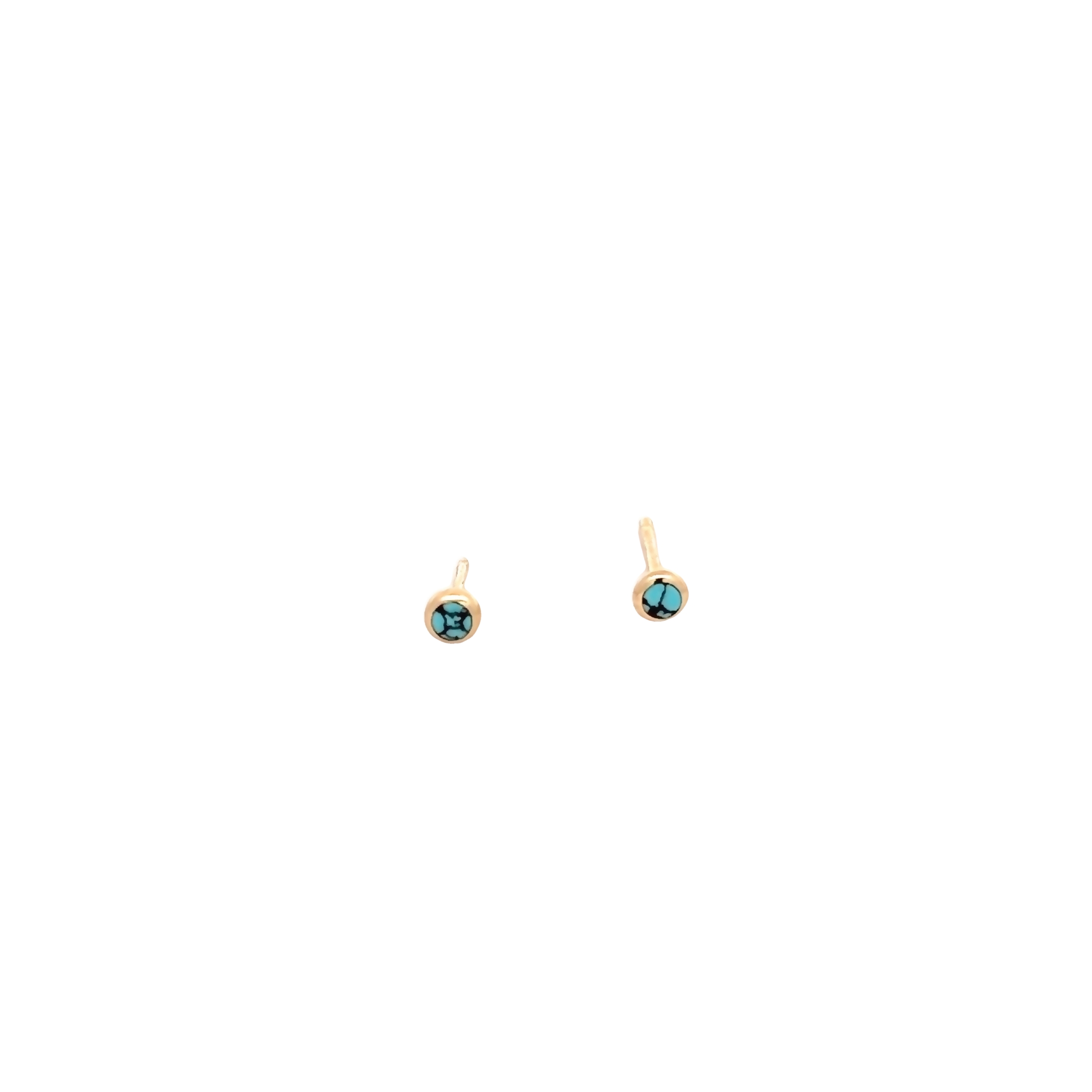 14 Karat yellow gold stud earrings with ChineseTurquoise inlay.