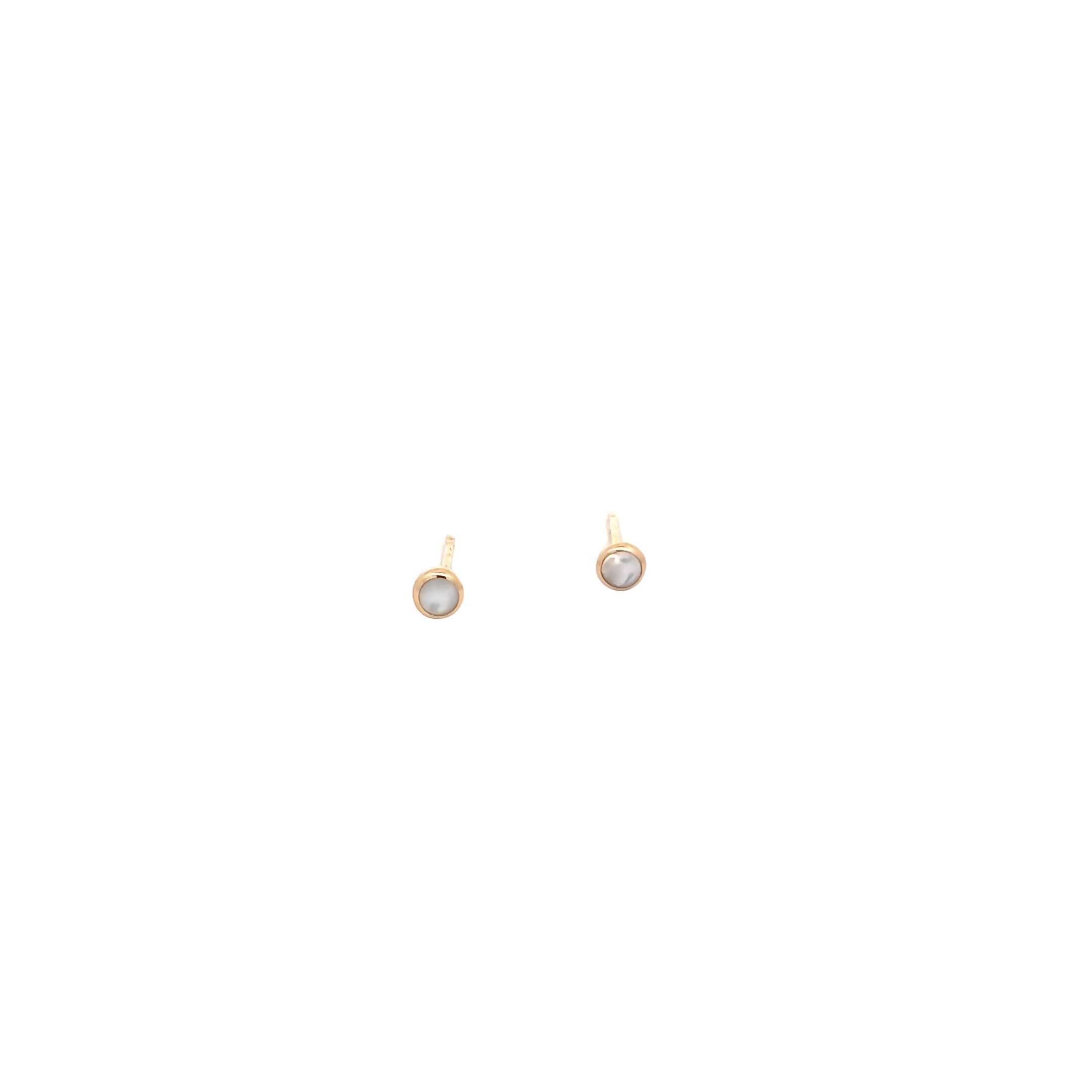 14 Karat yellow gold stud earrings with white Mother of Pearl inlay.