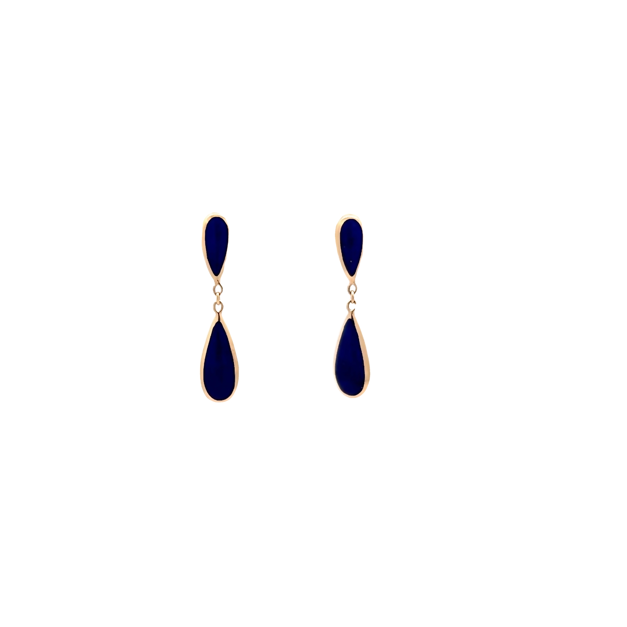 14 Karat yellow gold dangle earrings with Lapis Lazuli inlay